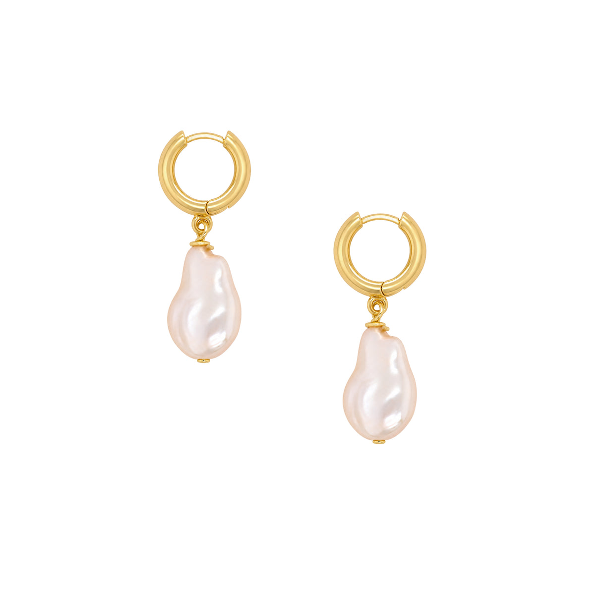 Faux Pink Pearl Huggie Pierced Earrings
Yellow Gold Plated
1.38" Long X 0.43" Wide
Faux Pink Pearl
