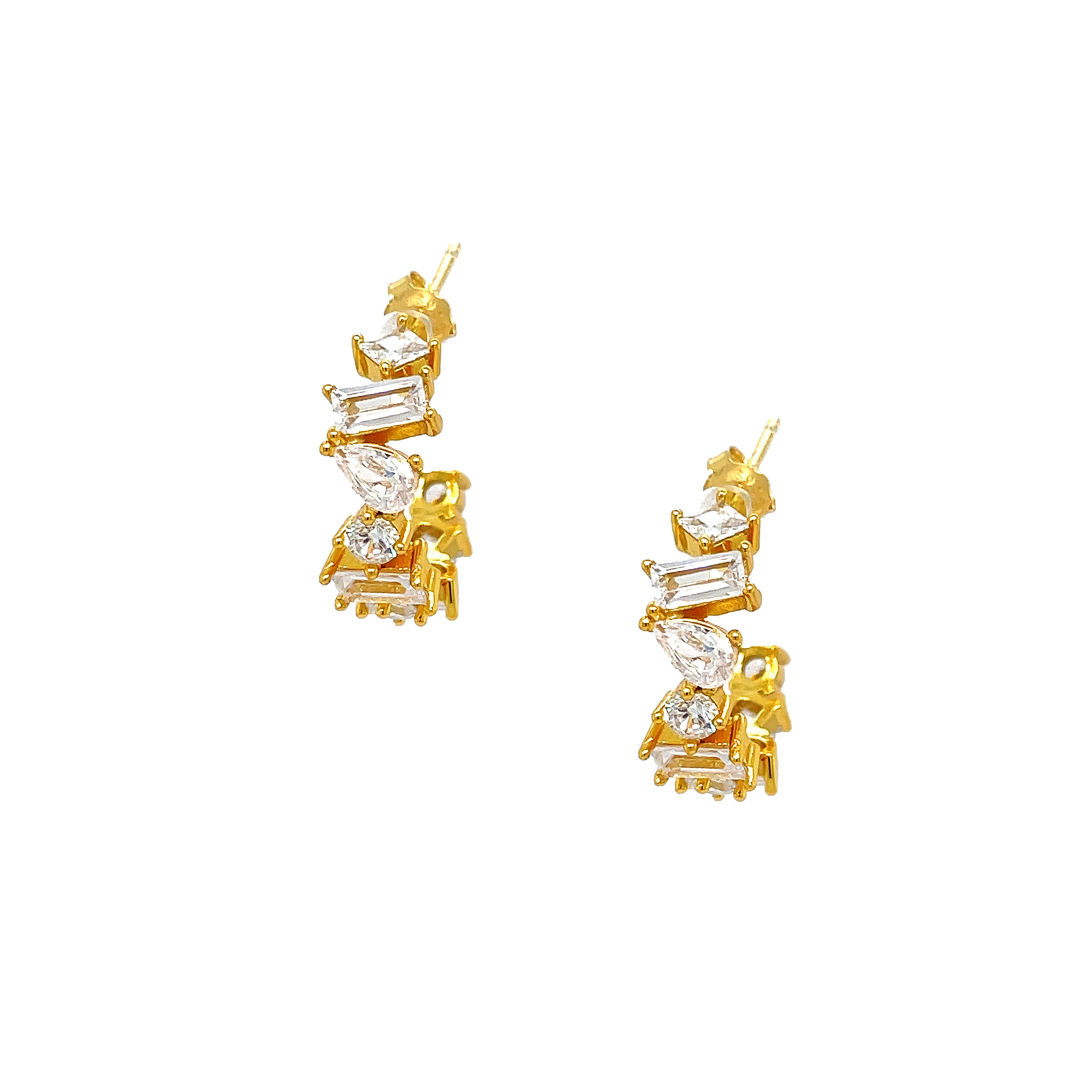 Multi Shape CZ Hoop Pierced Earrings Yellow Gold Plated Over Silver 0.66" Long X 0.53" Wide 0.23" Width While supplies last. All Deals Of The Day sales are FINAL SALE.