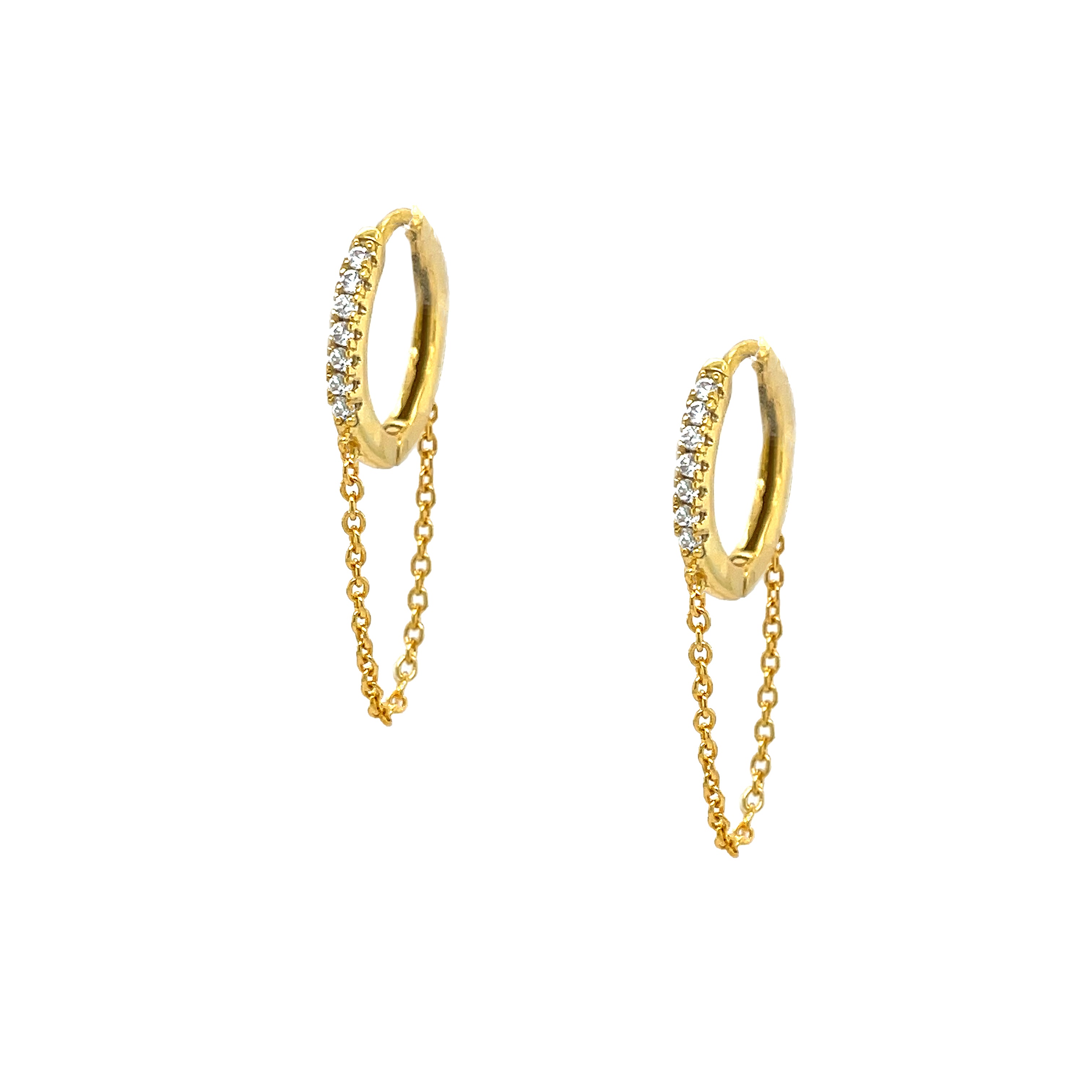 CZ Chain Huggie Earrings
Yellow Gold Plated Over Silver
1" Chain Drop
Huggie: 0.58" Diameter
While supplies last. All Deals Of The Day sales are FINAL SALE.