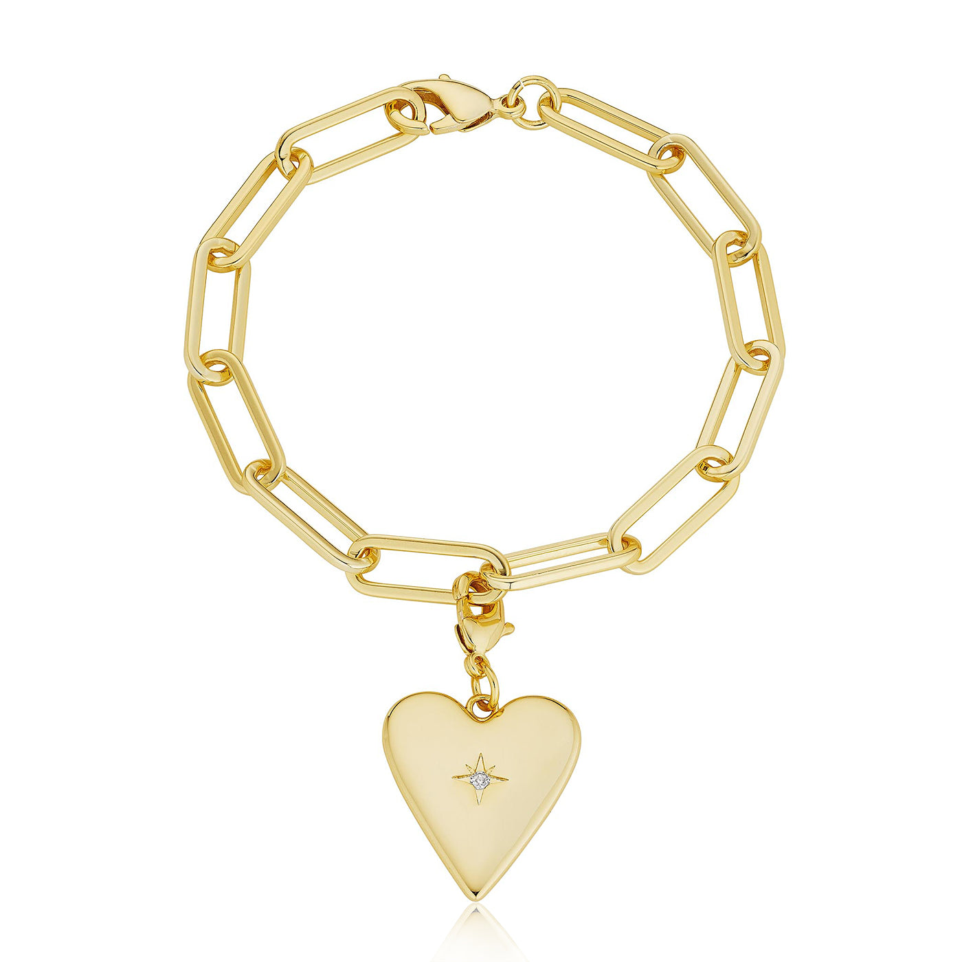 Gold bracelet with a heart-shaped charm on a white background