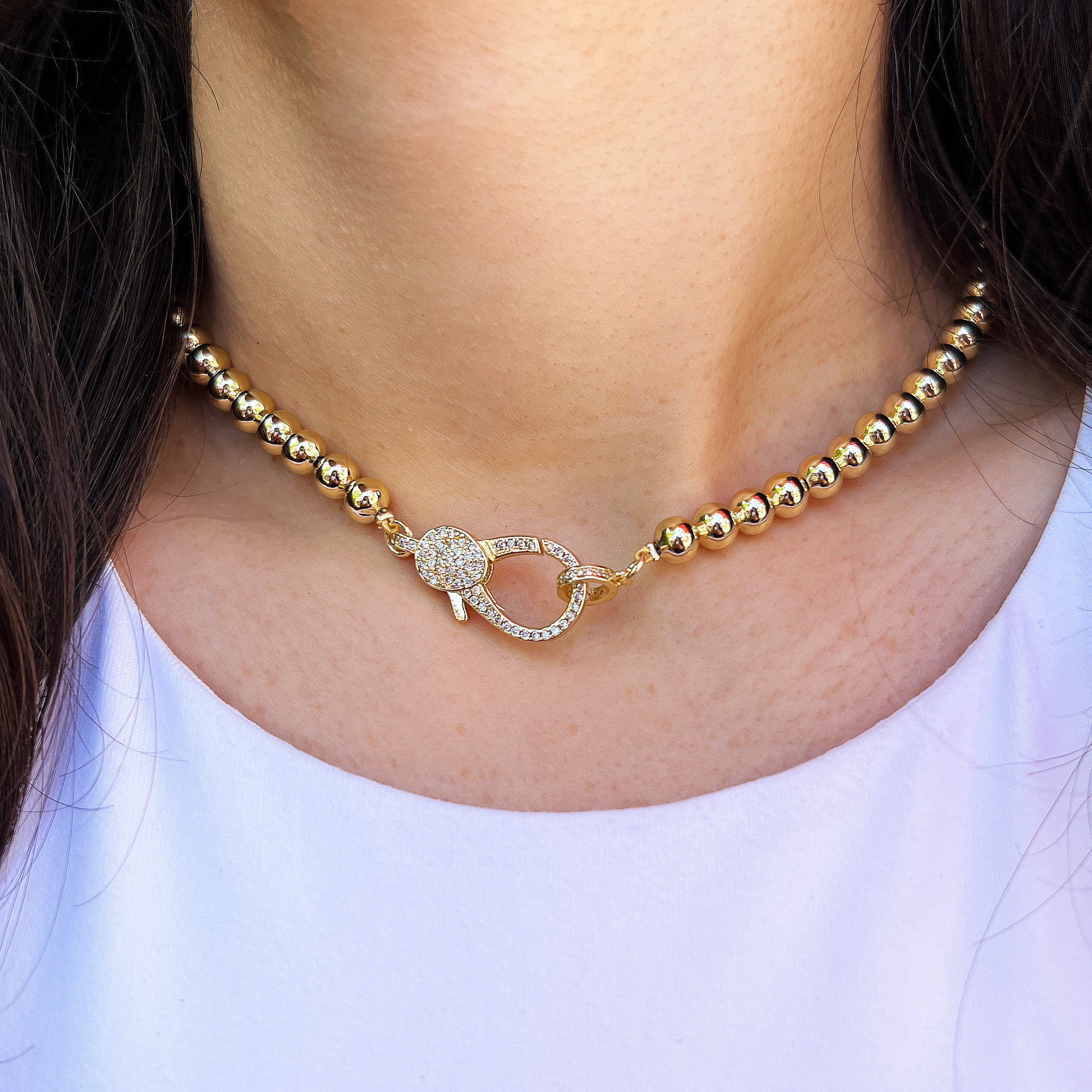 White Gold Lobster Clasp Bead Necklace