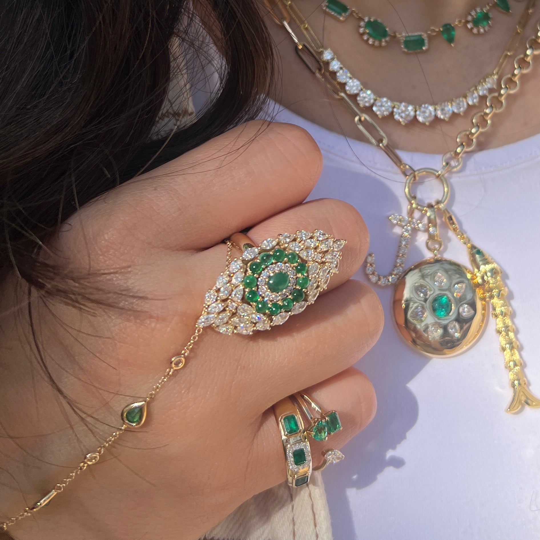 Diamond & Emerald Eye Ring