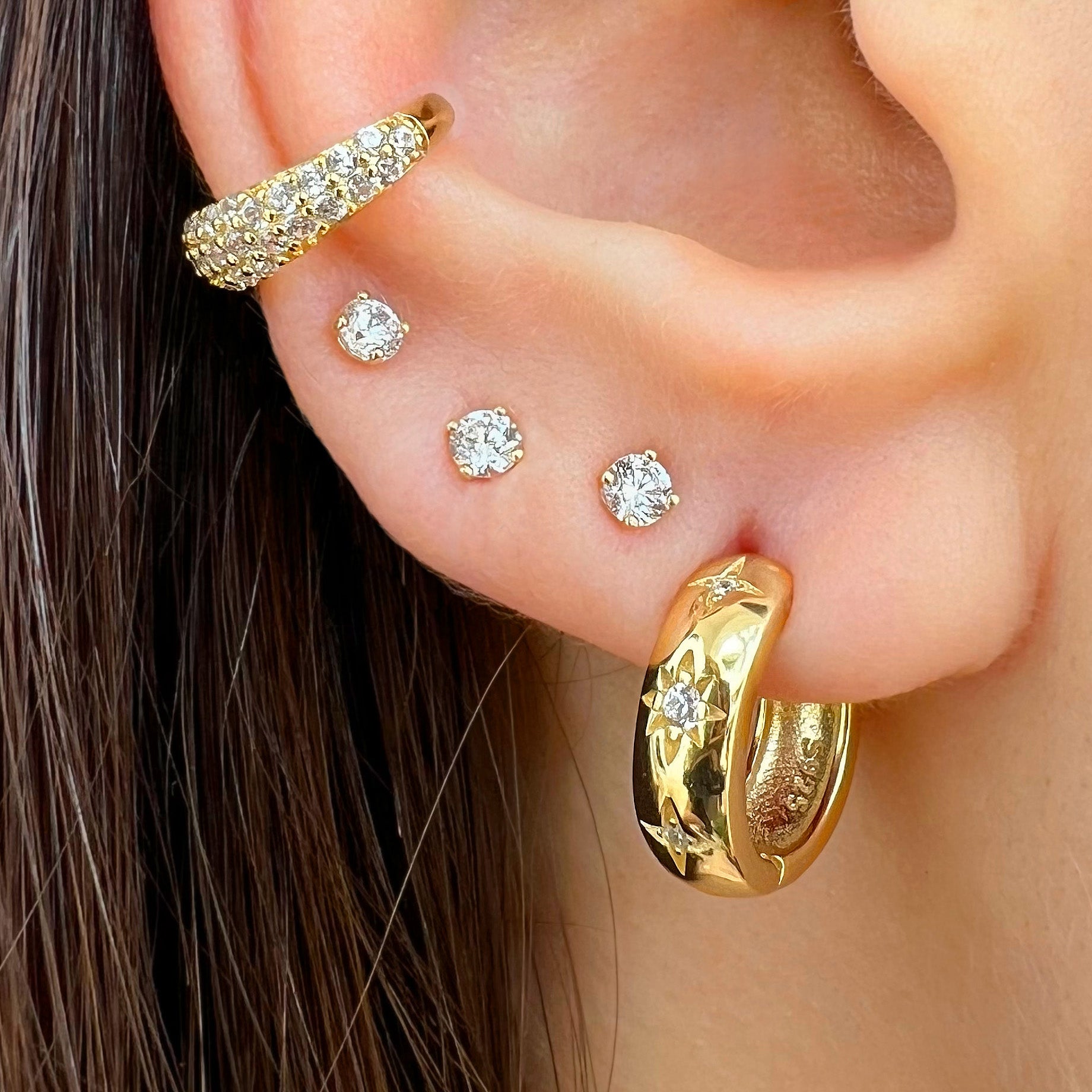 CZ Star Huggie Pierced Earrings Yellow Gold Plated Over Silver 0.52" Long X 0.57" Wide 0.18" Thick While supplies last. All Deals Of The Day sales are FINAL SALE.