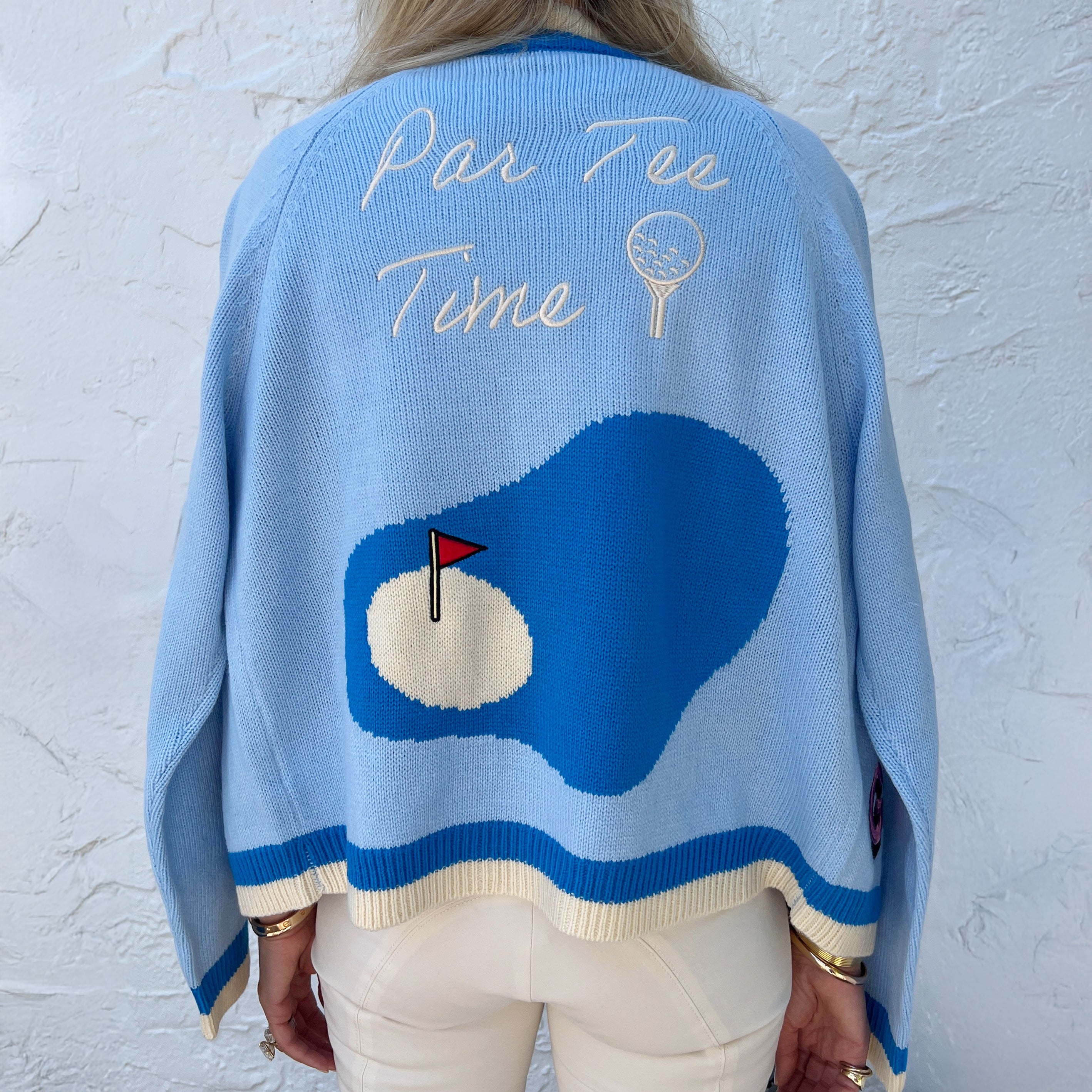 Blue Golf Cardigan Sweater View 3