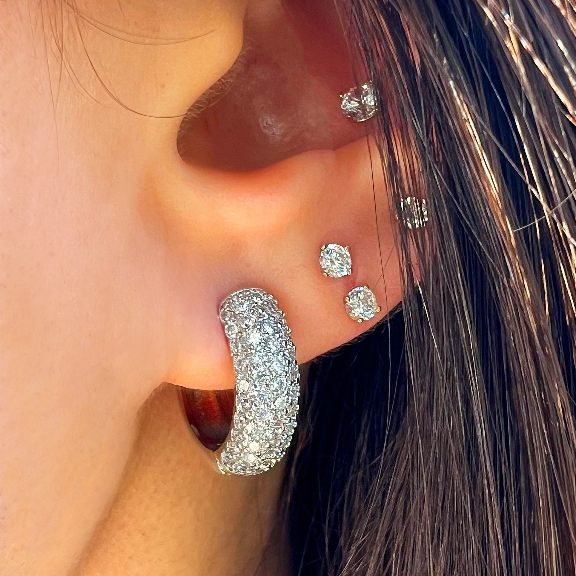 Yellow Gold Pave Huggie Earrings