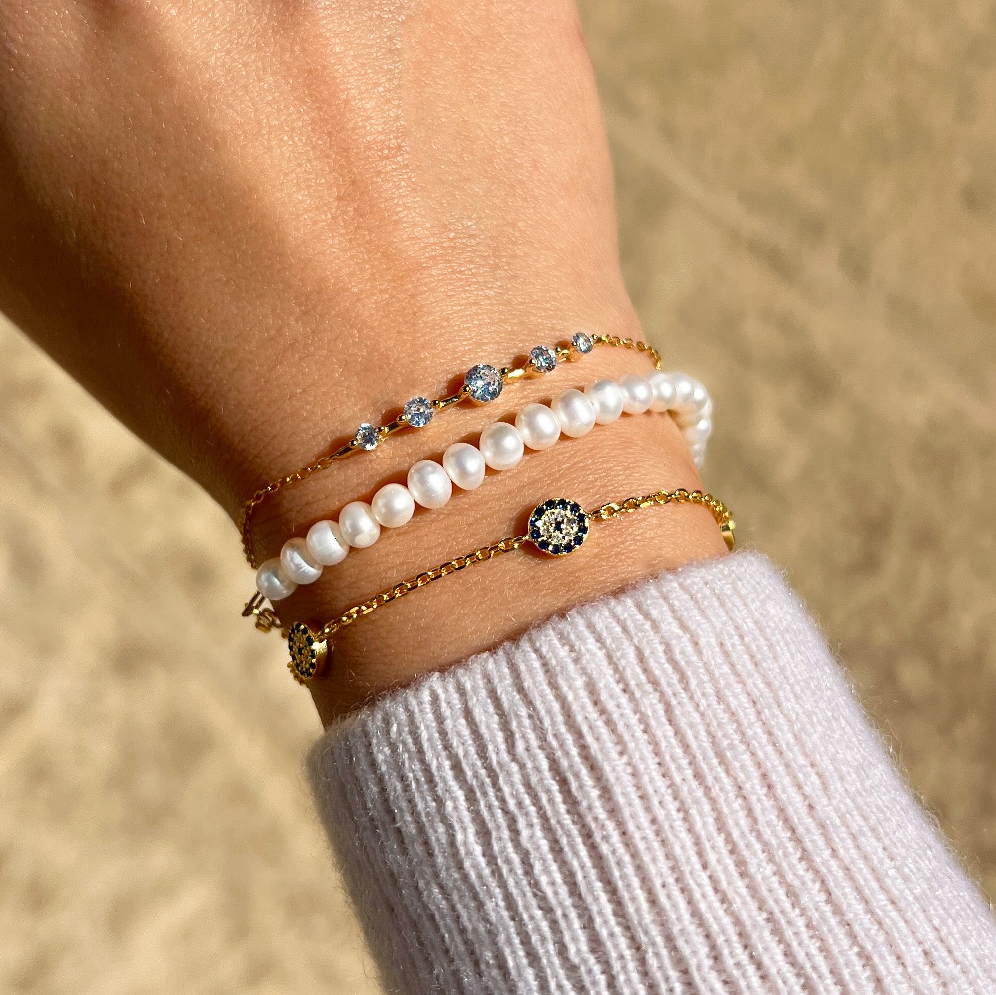 Pearl Chain Link Bracelet Yellow Gold Plated Over Silver 6.5-8" Adjustable Length While supplies last. All Deals Of The Day sales are FINAL SALE.