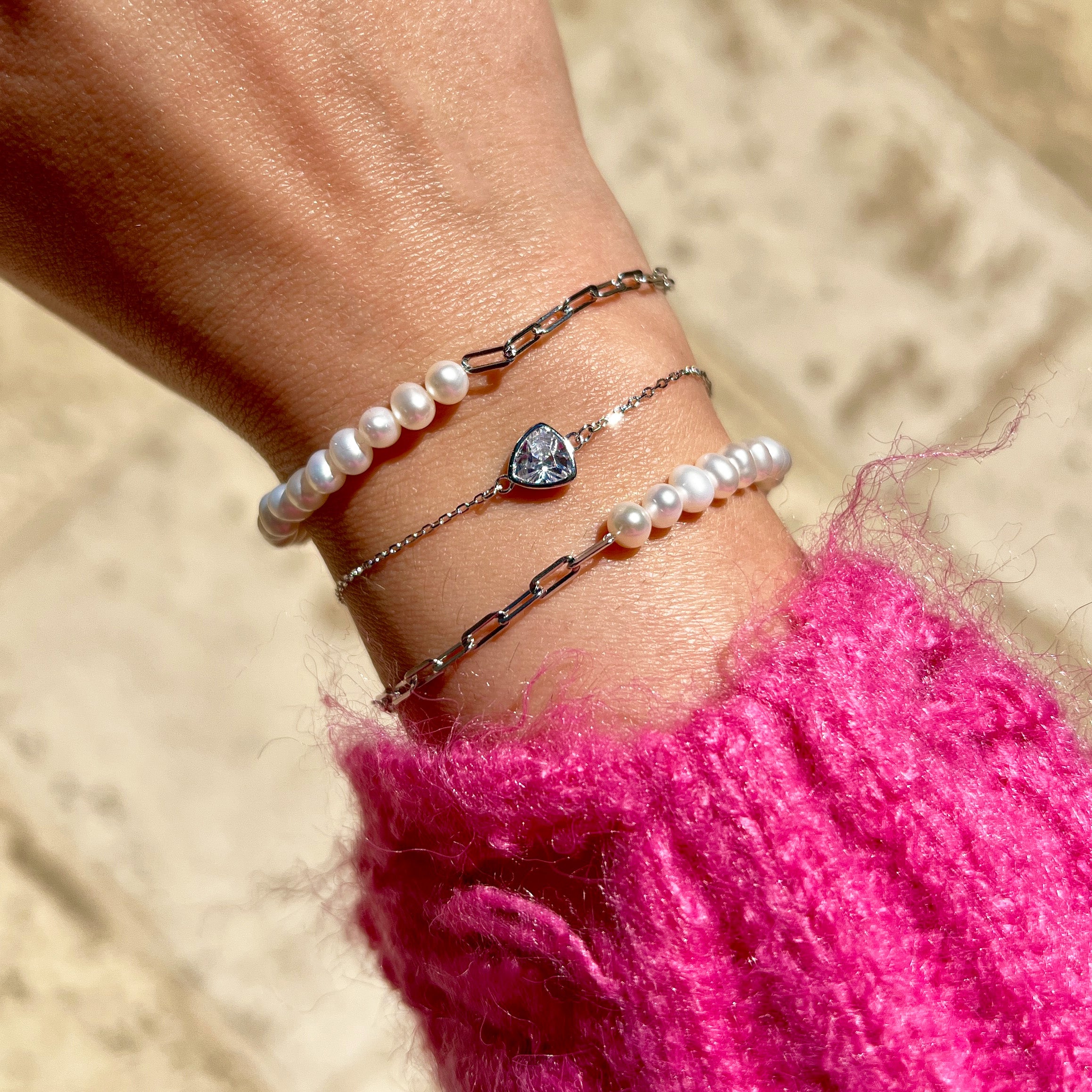Pearl Chain Link Bracelet White Gold Plated Over Silver 6.5-8" Adjustable Length While supplies last. All Deals Of The Day sales are FINAL SALE.