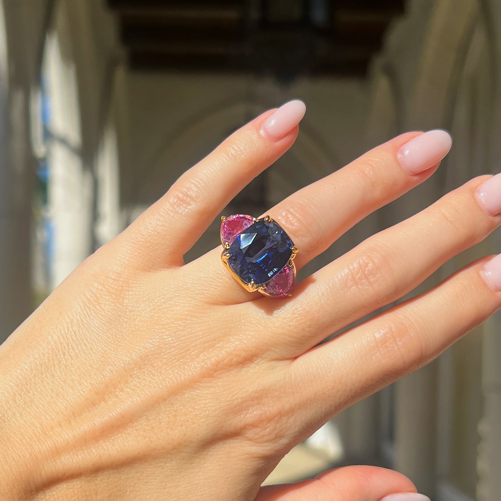 Faux Sapphire & Tourmaline Ring