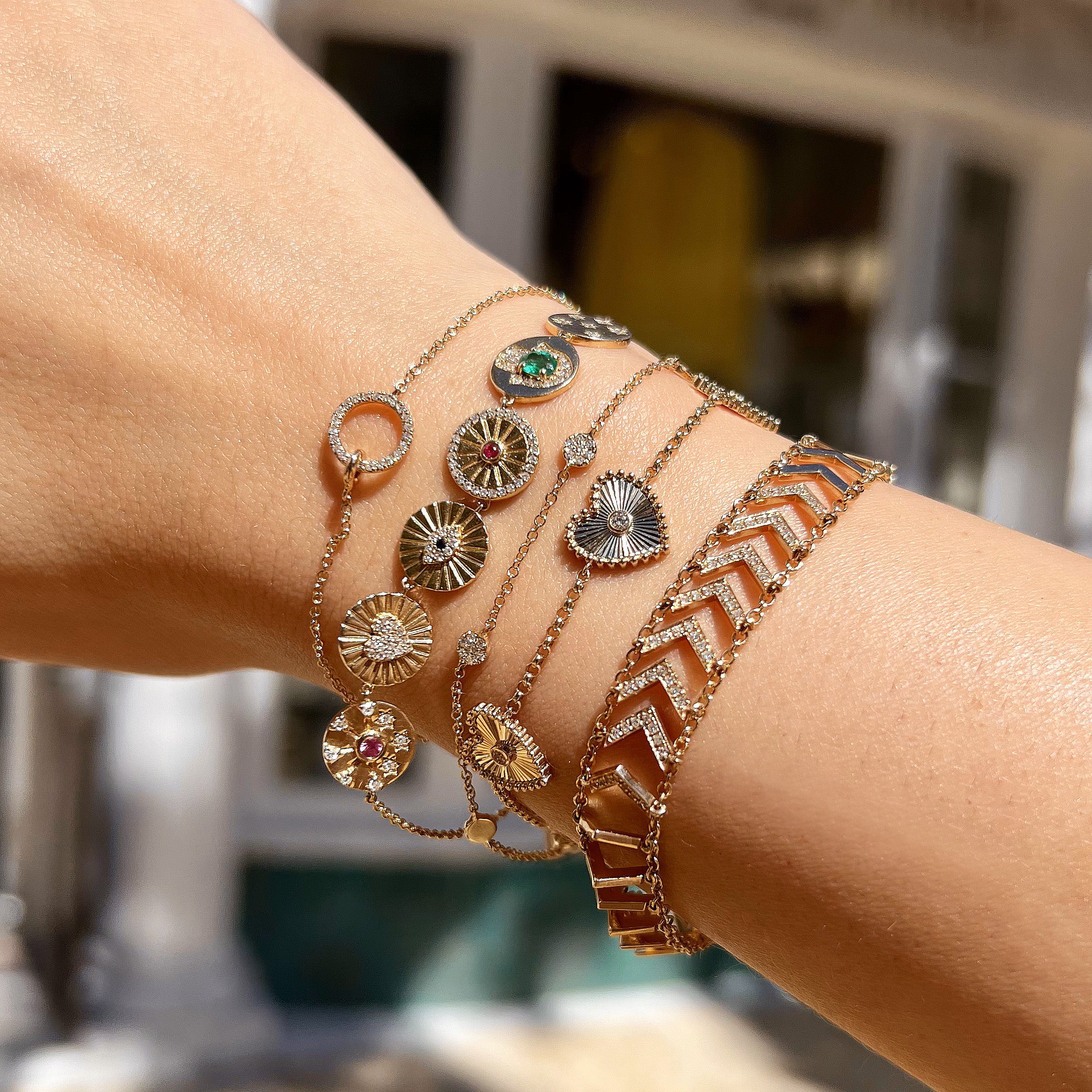 Diamond 5 Hearts Station Chain Bracelet 14K Yellow Gold 0.12 Diamond Carat Weight Hearts: 0.38" Long X 0.25" Wide 5.75-6.75" Adjustable Length