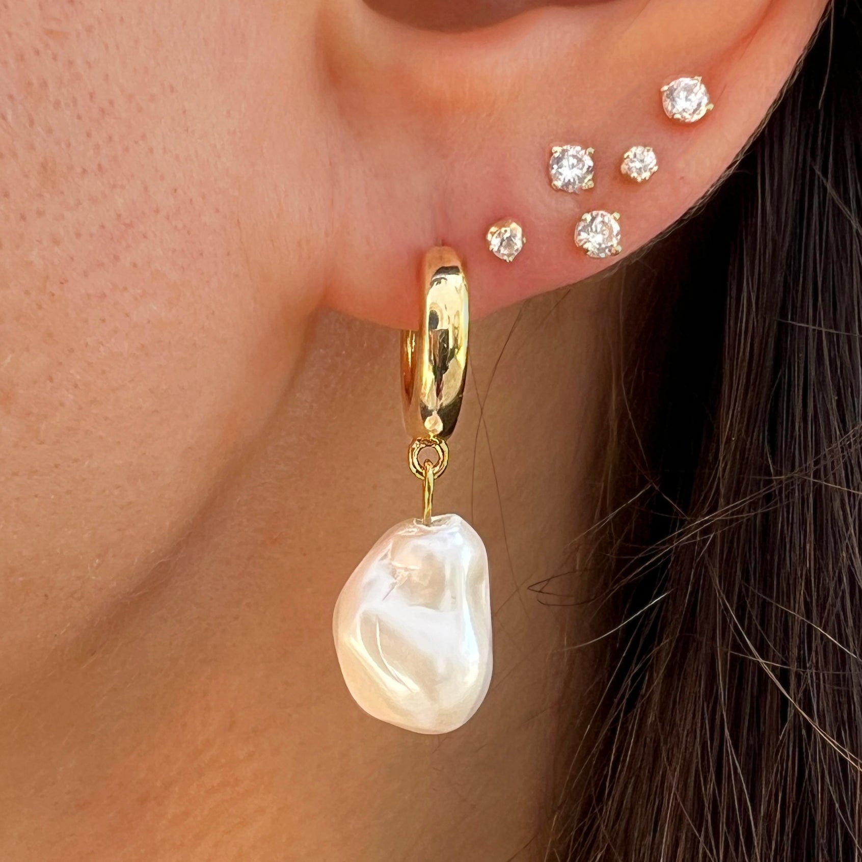 Pearl Drop Huggie Earrings