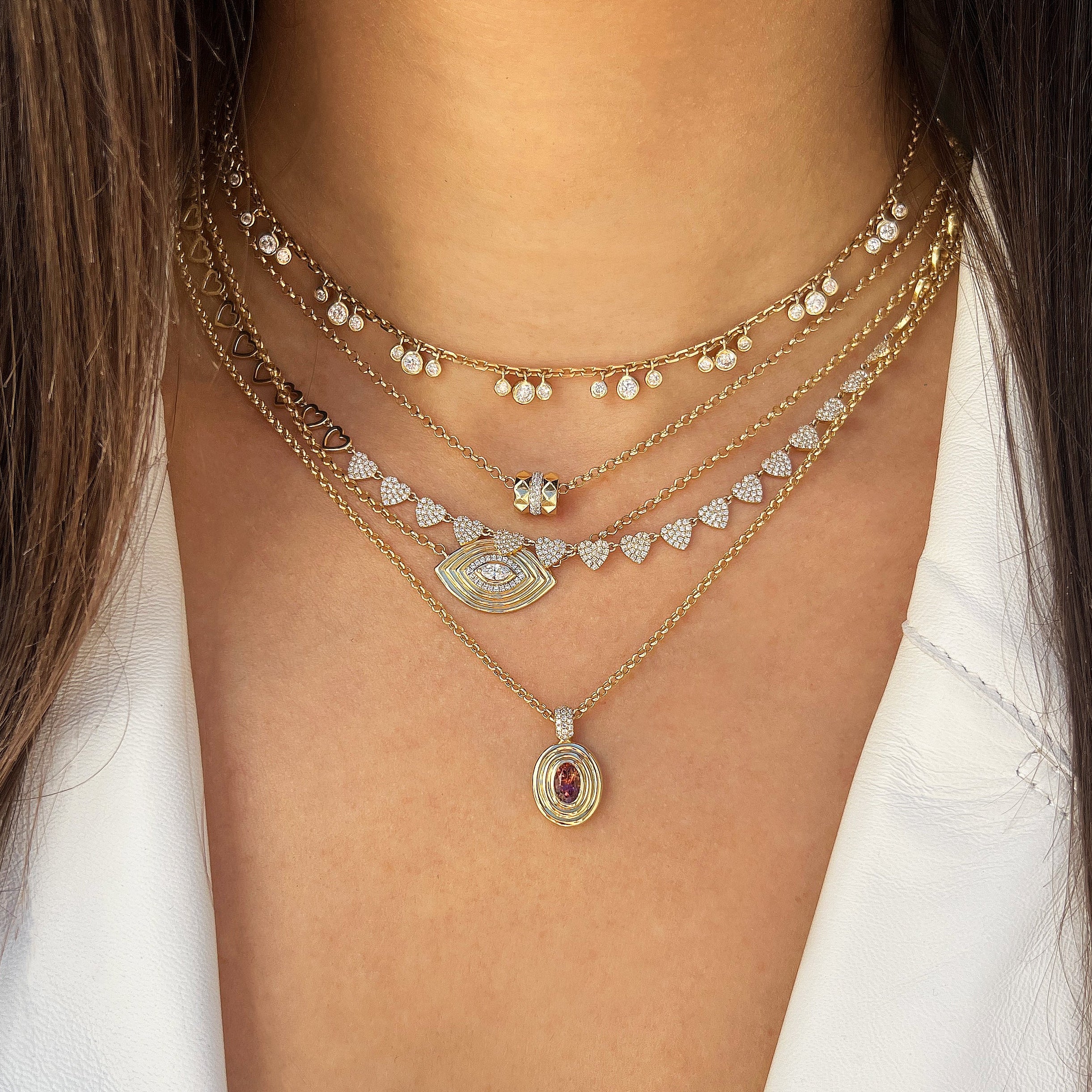 Diamond & Tourmaline Oval Necklace
14K Yellow Gold
0.05 Diamond Carat Weight
0.48 Tourmaline Carat Weight
16-18" Adjustable Length