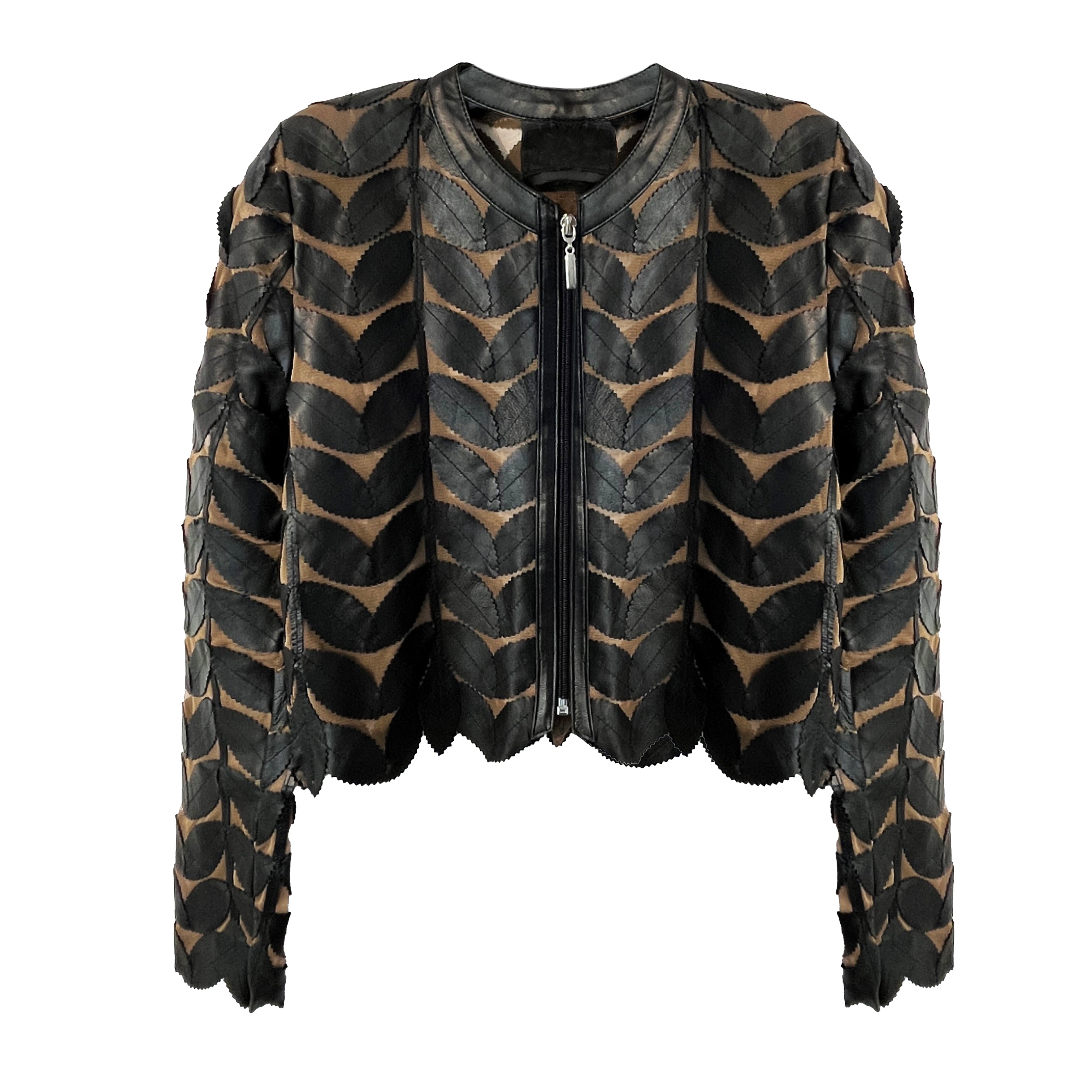 Black Leaf Cropped Leather Jacket