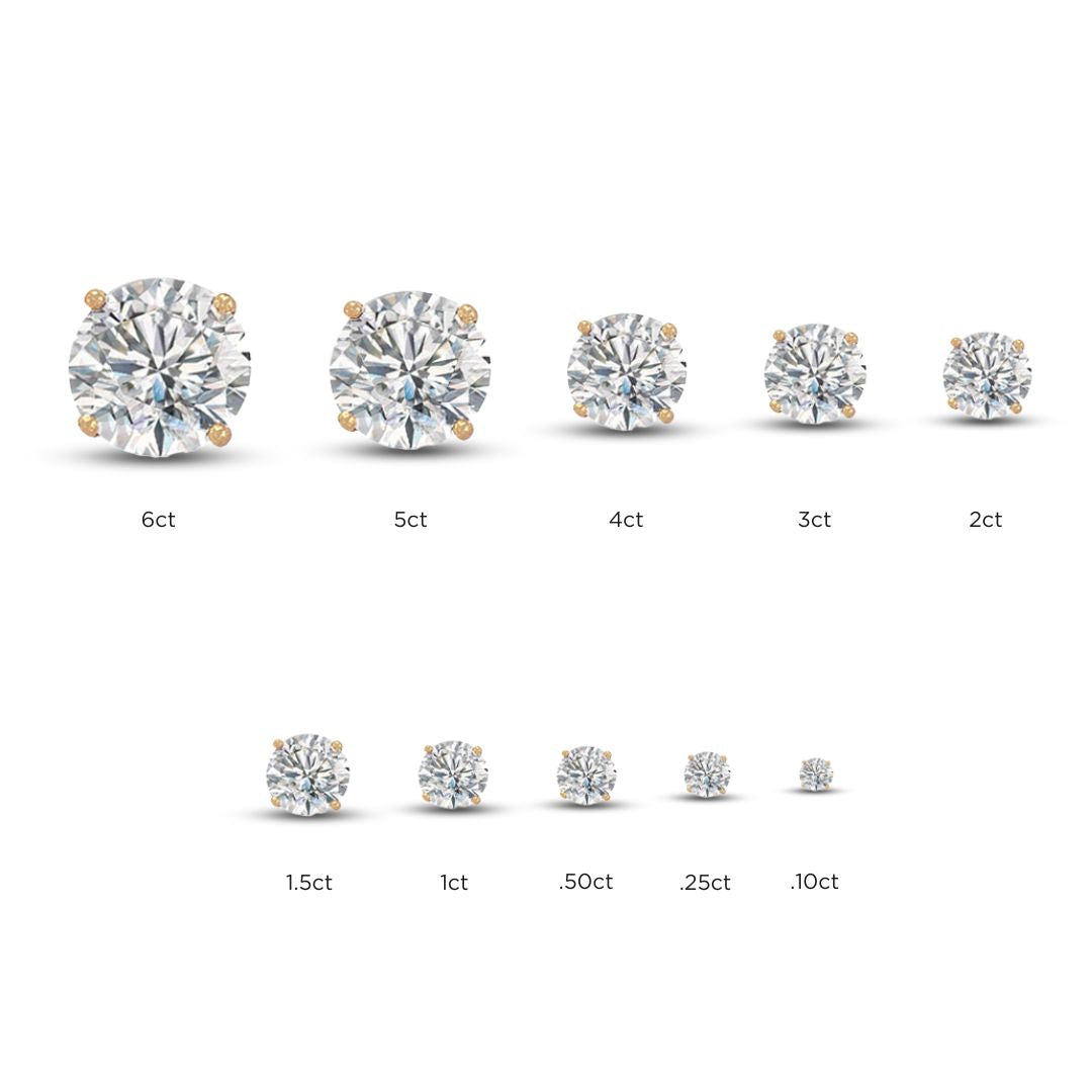 Faux Diamond Stud Pierced Earrings
These earrings are available in different carat options and come in 14K yellow or white gold, providing you with a range of options to choose from. These stud earrings are perfect for everyday wear or special occasions, making them a versatile and great addition to your jewelry collection. 
14K Yellow Gold & White Gold Options
Four-prong Martini Setting
Carat Weight references single stud