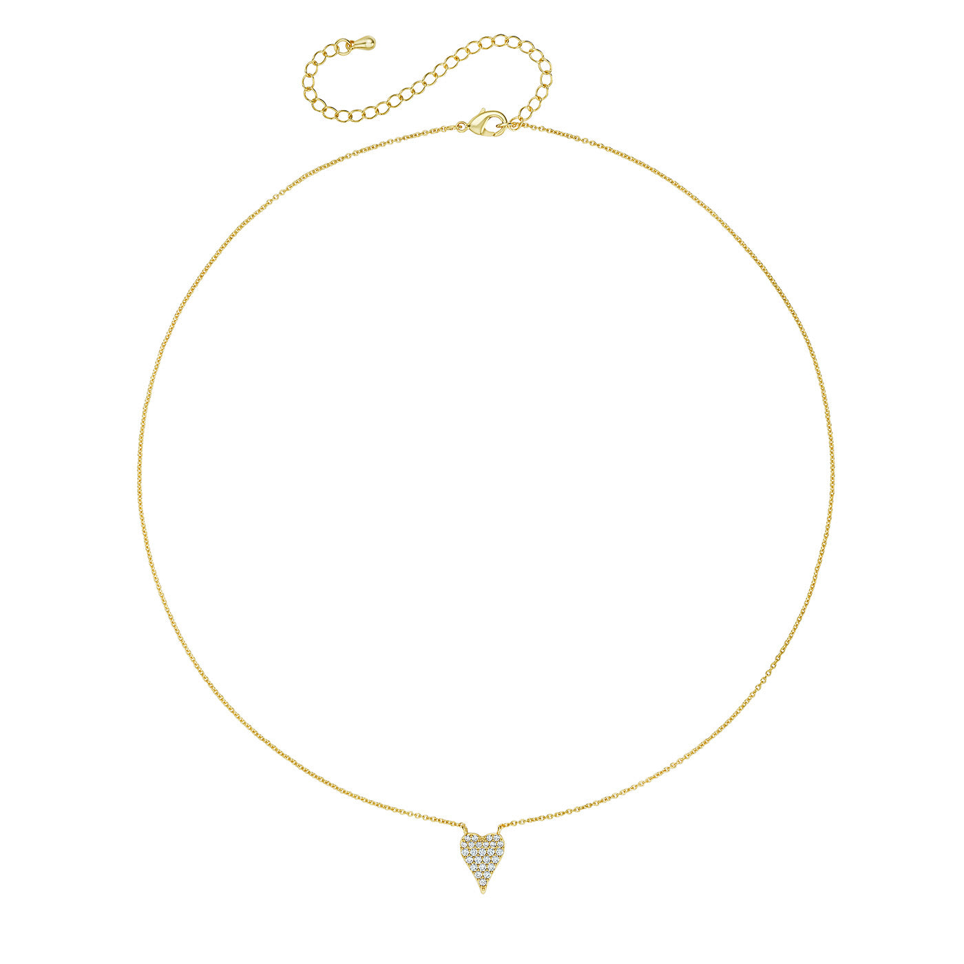 Pave CZ Small Heart Chain Necklace Yellow Or White Gold Plated 16-18" Adjustable Length