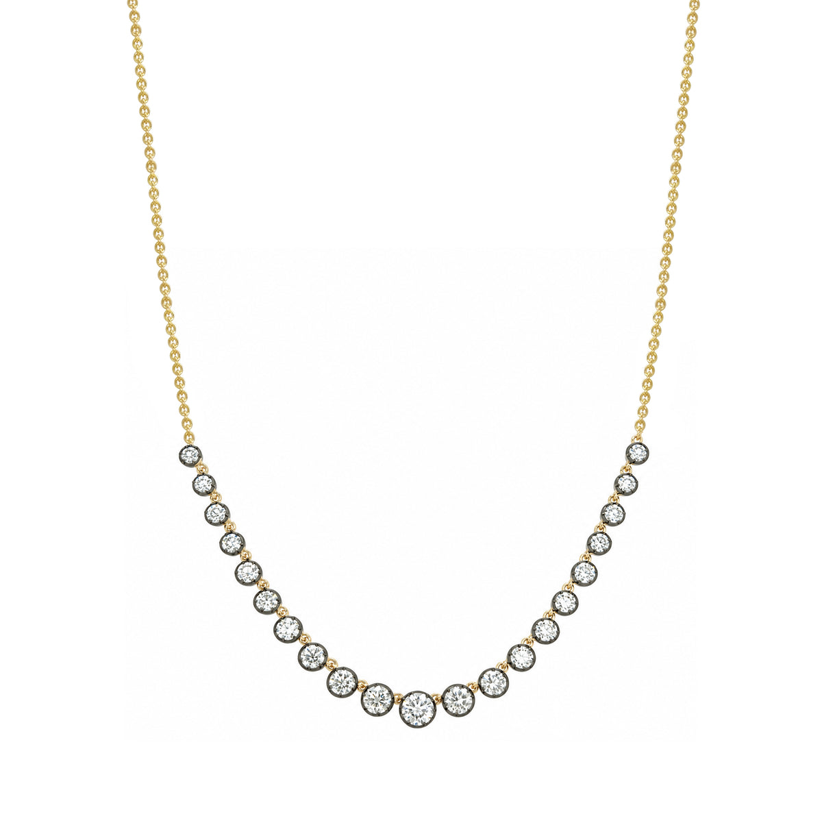 14K Lab Grown Diamond 21 Stone Georgian Style Cascade Necklace
Inspired by classic Georgian romance, seven lab-grown diamonds cascade gracefully along a delicate 14K gold chain with subtle oxidized accents. Blending vintage drama with a modern silhouette, this striking necklace adds an effortless, light-catching moment to any look.