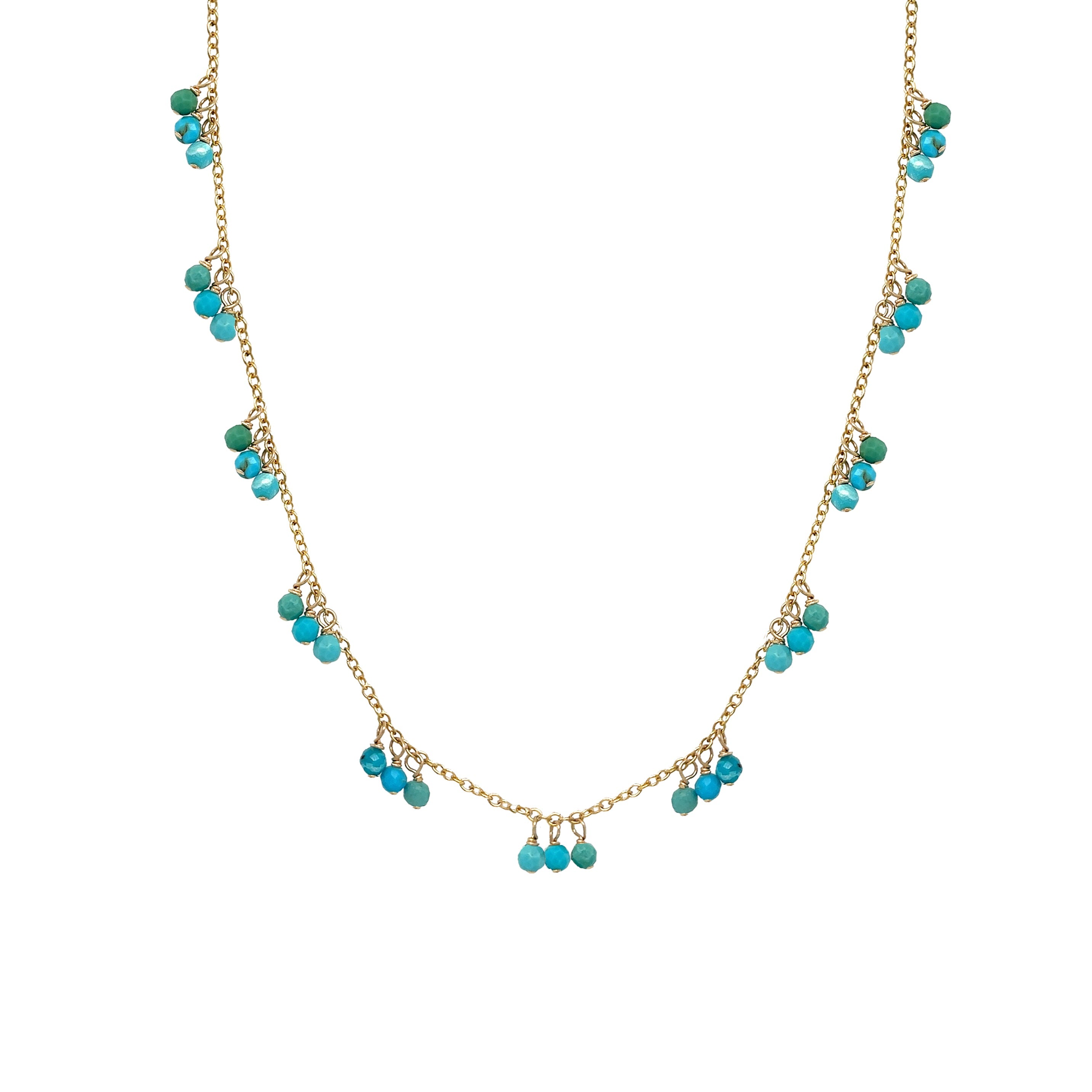 Turquoise Multi Dangle Drop Necklace
Transform any outfit with our Turquoise Dangle Necklace. This whimsical piece adds a pop of color to your look, making you stand out with style. Perfect for any occasion, this necklace is sure to make a statement and elevate your fashion game.
14K Gold Filled
14-16" Adjustable Length