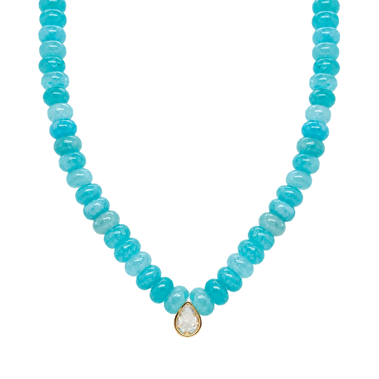 Teardrop Charm Blue Bead Necklace
Yellow Gold Plated
Cubic Zirconia
16-18" Adjustable Length
Charm: 0.4" Long X 0.03" Wide