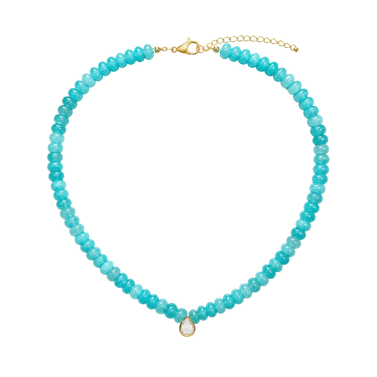 Teardrop Charm Blue Bead Necklace
Yellow Gold Plated
Cubic Zirconia
16-18" Adjustable Length
Charm: 0.4" Long X 0.03" Wide