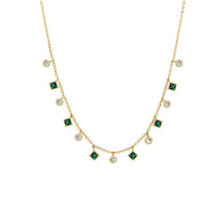 CZ Dangle Chain Necklace  Yellow Gold Plated Green CZ Dangle: 0.80" Wide CZ Dangle: 0.40" Wide 13-16" Adjustable Length While supplies last. All Deals Of The Day sales are FINAL SALE.