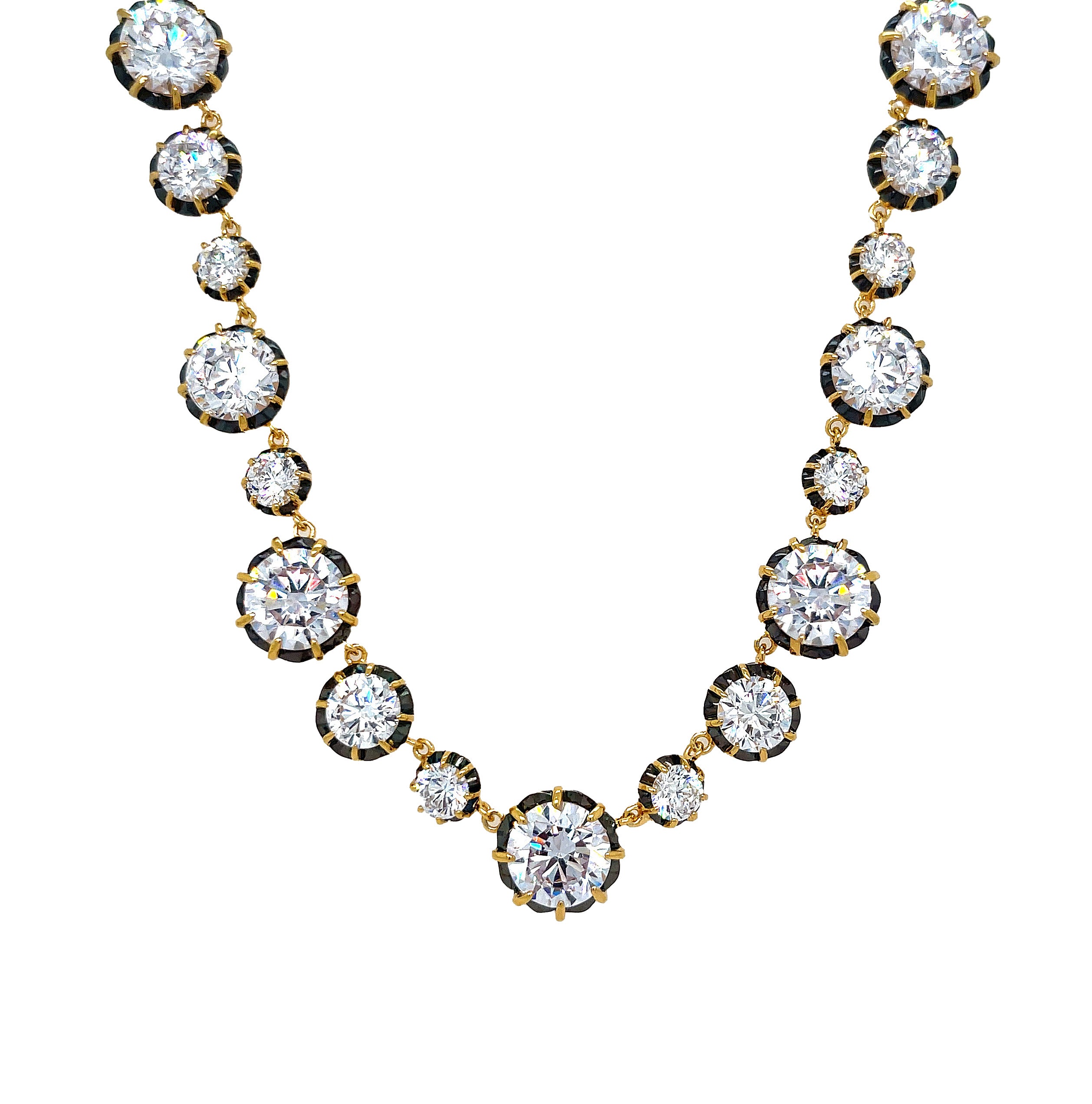 Multi Stone Necklace Yellow Gold & Oxidized Plating Over Silver 15-18.5" Adjustable Length Large Stones: 0.55" Wide Medium Stones: 0.42" Wide Small Stones: 0.29" Wide
