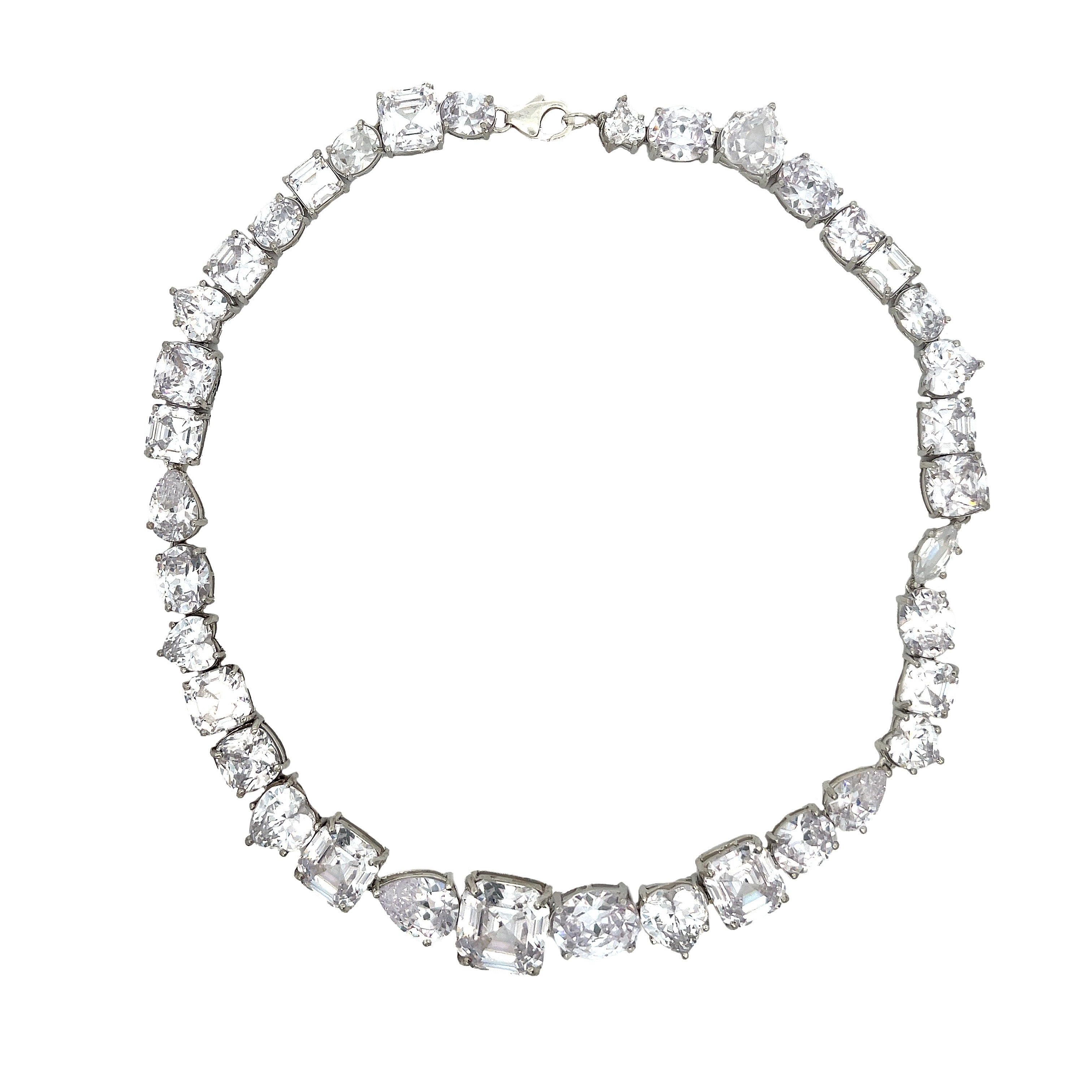 Multishape CZ Necklace White Gold Plated Over Silver 16.5" Length Stones May Vary In Shape