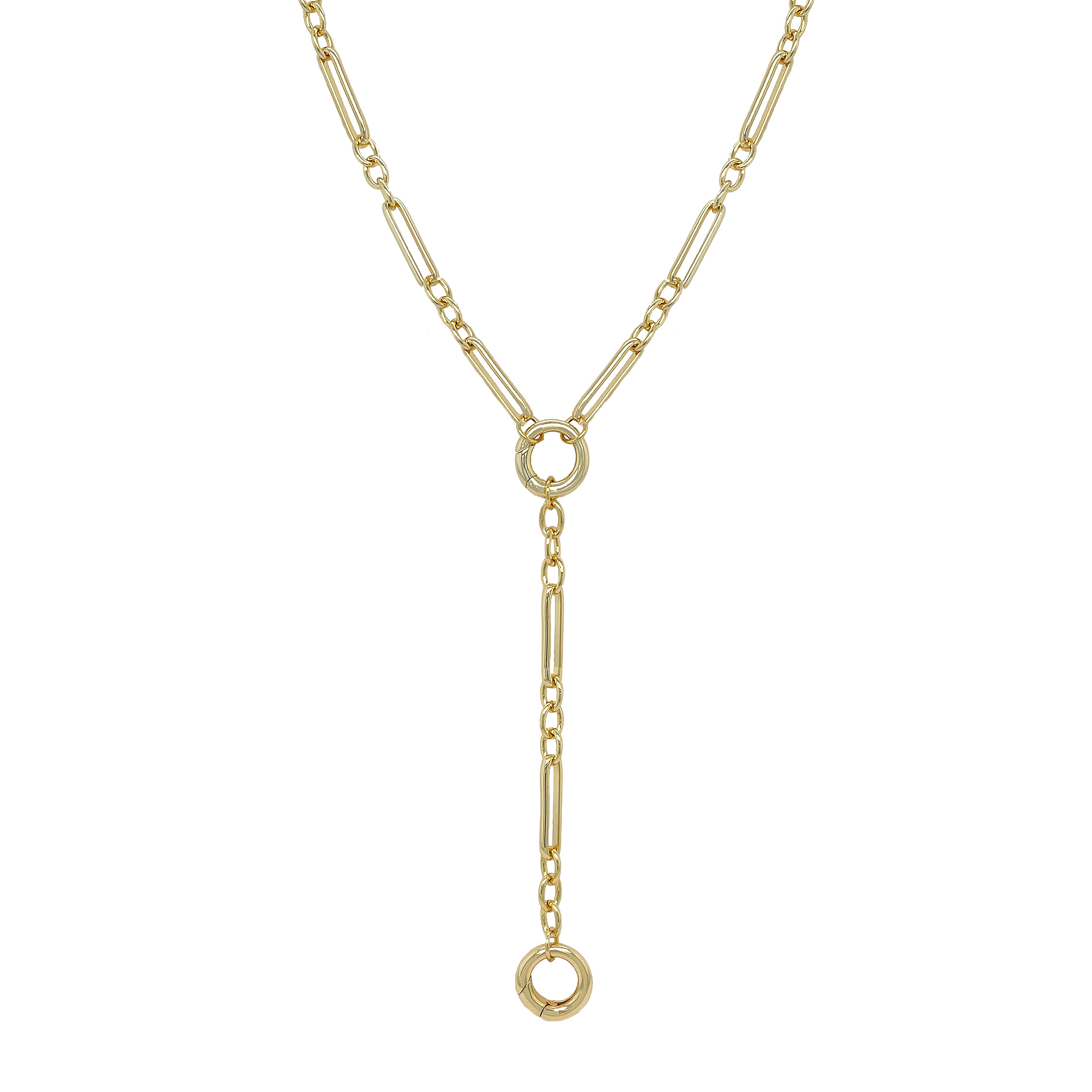 Push Clasp Lariat Chain Necklace
Elevate your style with our Chain Lariat Necklace. Crafted with a delicate chain link design, this lariat necklace is the perfect piece to wear alone or showcase your favorite charms. Make a statement and add a touch of sophistication to any outfit.
Yellow Gold Plated
15.75-17.75" Adjustable Length
5" Lariat Drop