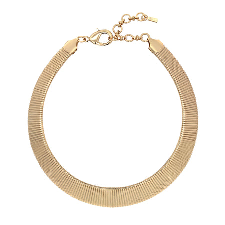 Tapered Wide Flex Omega Necklace  Yellow Gold Plated 15-17.5" Adjustable Length 0.66" Wide