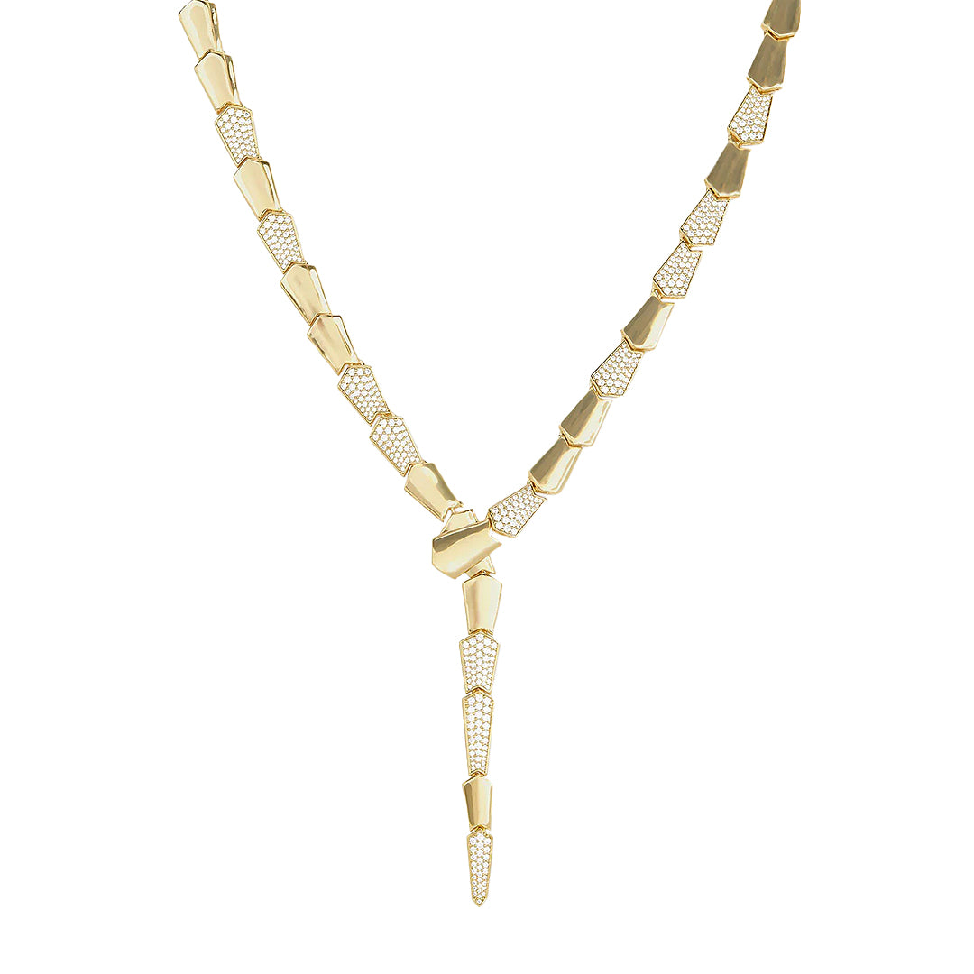 Pave CZ Snake Lariat Necklace
A statement piece with serious edge. The Snake Lariat Necklace features oversized, snake links covered in shimmering CZs striking the perfect balance between fierce and sophisticated. Wear it when you’re ready to stand out because it’s anything but ordinary.
18K Yellow Gold Plated
18" Long
2.9" Drop
