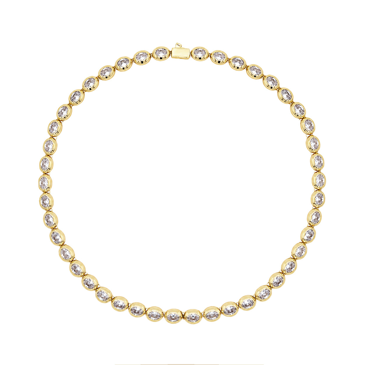 Oval Bezel Tennis Necklace
Timeless sparkle meets modern elegance in this stunning necklace. Featuring oval-cut cubic zirconia stones set in sleek yellow gold-plated bezel settings, this refined piece offers a sophisticated interpretation of a classic tennis silhouette. Perfect for stacking with delicate chains or wearing solo as an everyday signature piece.
Yellow Gold Plated
Cubic Zirconia
16" Length