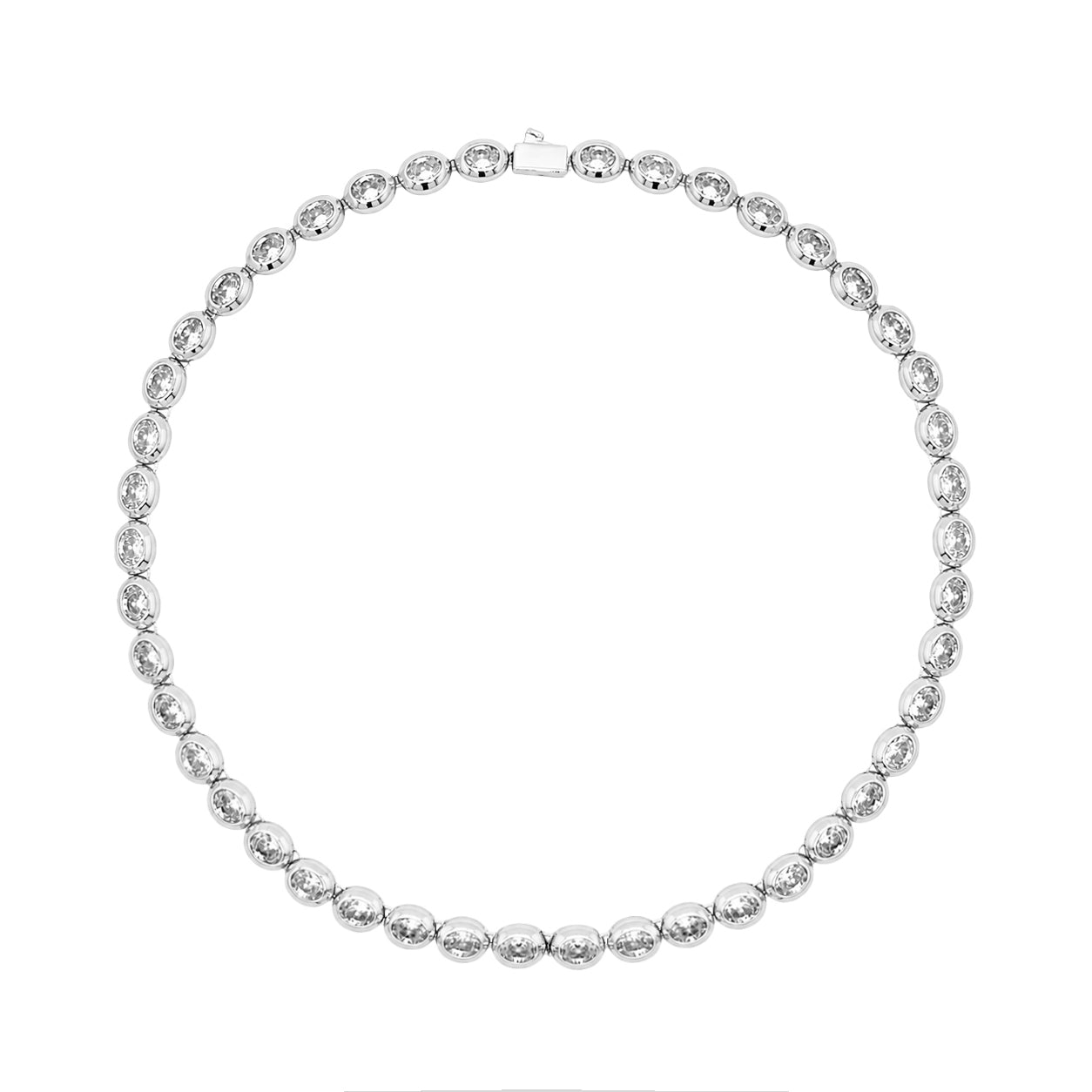 Oval Bezel Set Tennis Necklace
Timeless sparkle meets modern elegance in this stunning necklace. Featuring oval-cut cubic zirconia stones set in sleek white gold-plated bezel settings, this refined piece offers a sophisticated interpretation of a classic tennis silhouette. Perfect for stacking with delicate chains or wearing solo as an everyday signature piece.
White Gold Plated
Cubic Zirconia
16" Length