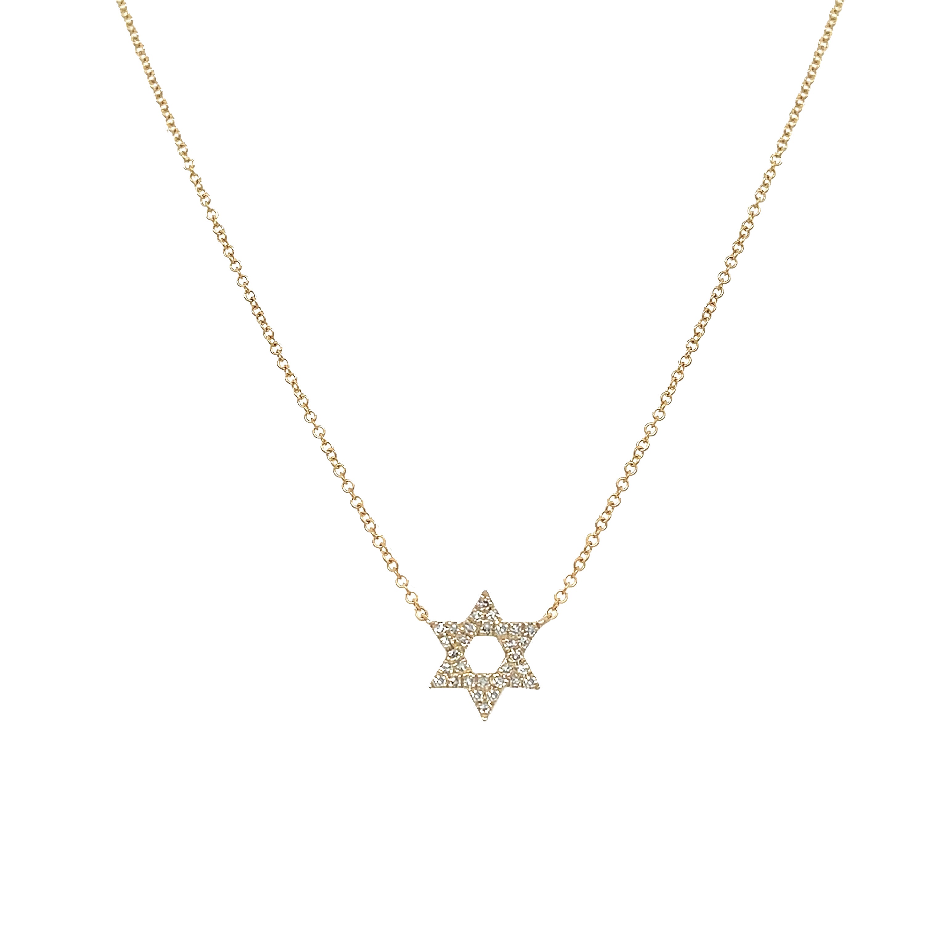 Diamond Star of David Chain Necklace
14K Yellow Gold
0.07" Diamond Carat Weight
Star: 0.36" Long X 0.32" Wide
15-16" Adjustable  Length