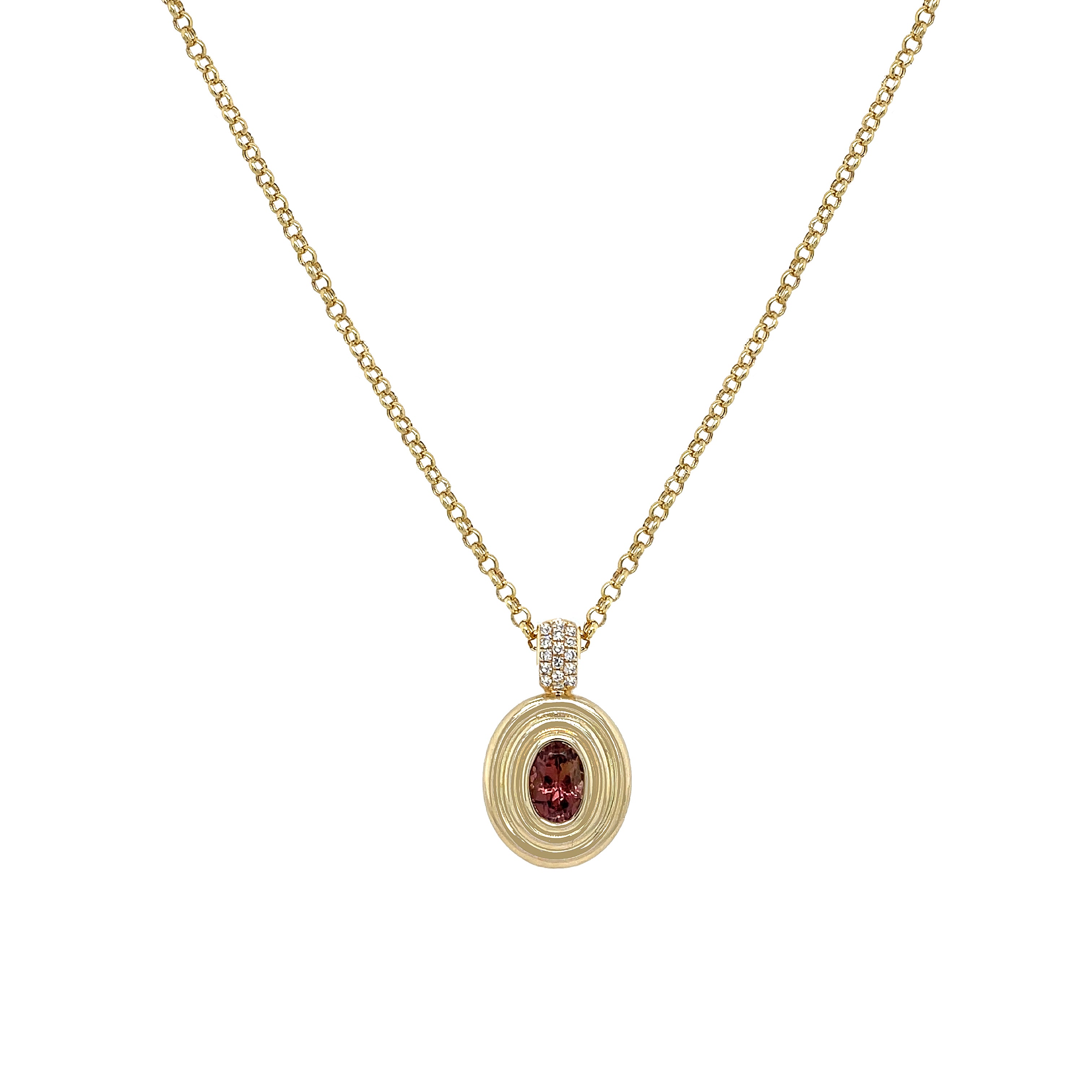 Diamond & Tourmaline Oval Necklace
14K Yellow Gold
0.05 Diamond Carat Weight
0.48 Tourmaline Carat Weight
16-18" Adjustable Length