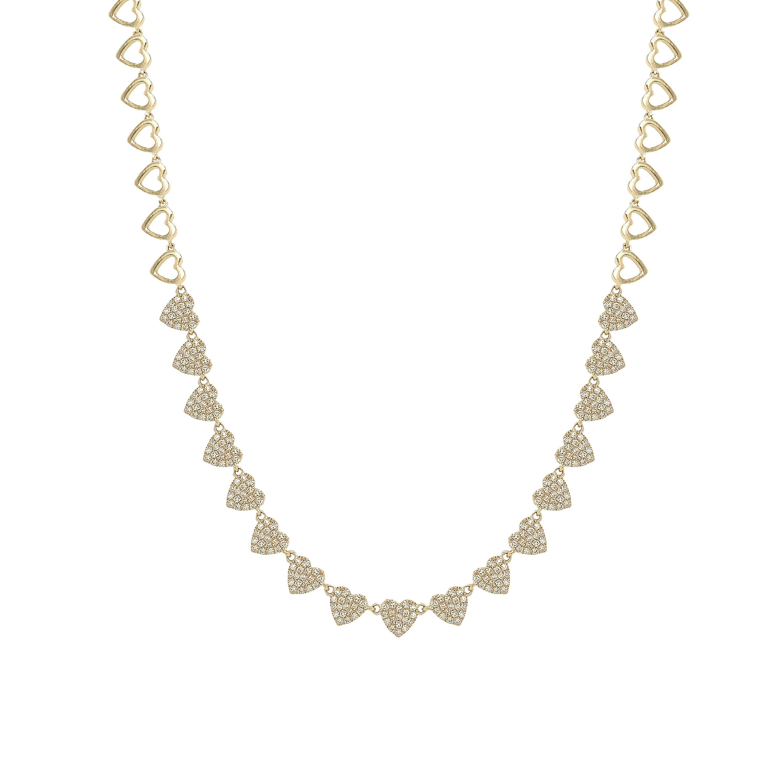Yellow Gold Pave Diamond Heart Necklace
Bring a touch of elegance and love to your everyday style with our Multi Heart Necklace. Crafted in yellow gold, this necklace features a stunning pave diamond heart design with multiple hearts, making it the perfect accessory for any occasion. Show your love in style and make a statement with this beautiful piece.
14K Yellow Gold
0.87 Diamond Carat Weight
Hearts: 0.20” Diameter
Chain: 15-17” Length