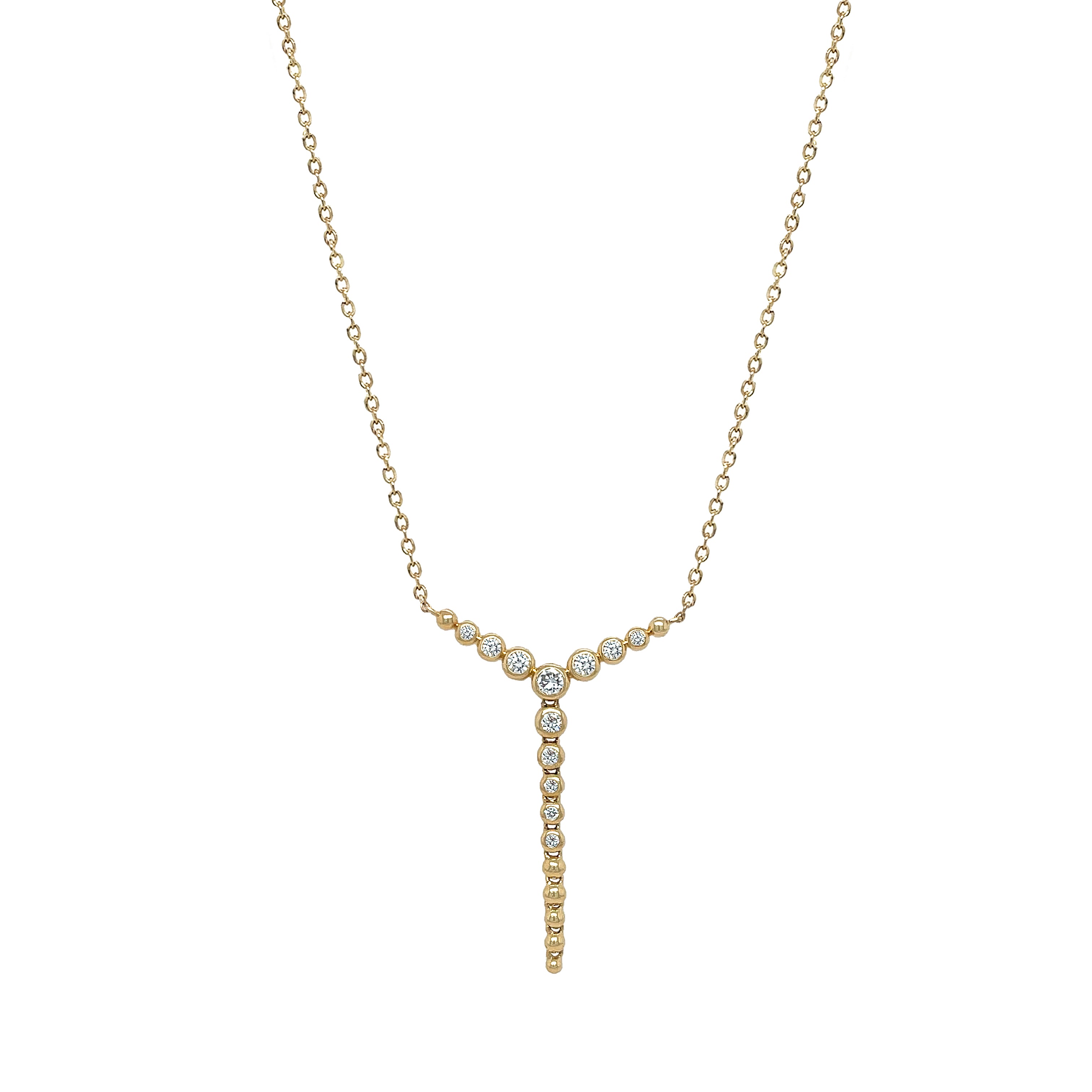 Diamond Bezel Y Necklace
14K Yellow Gold
0.32 Diamond Carat Weight
16-18" Adjustable Length