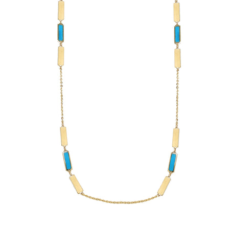 Turquoise Bar Necklace 14K Yellow Gold Each Bar: 0.14" Long X 0.48" Wide 16-18" Adjustable Length