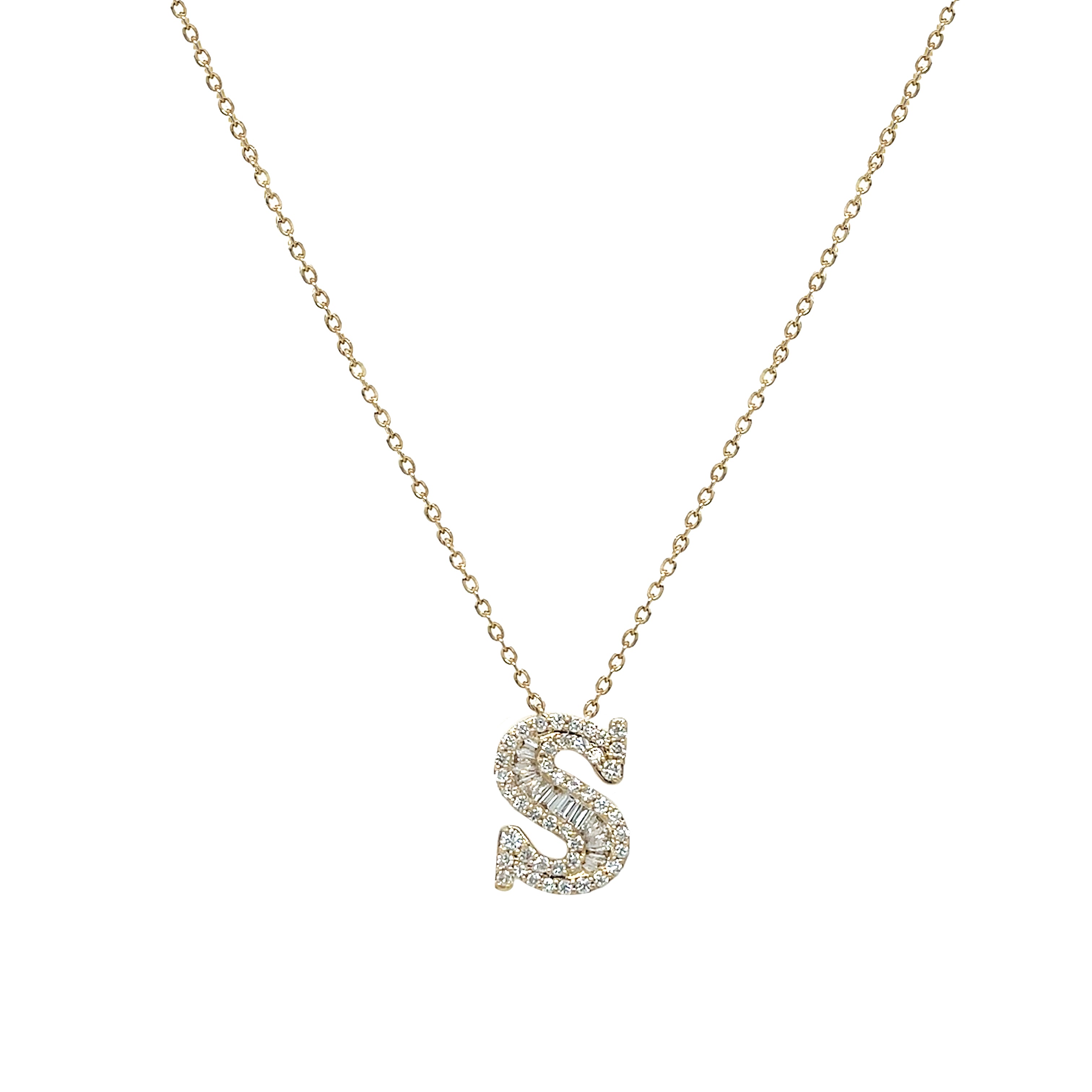 Diamond Baguette Initial Necklace