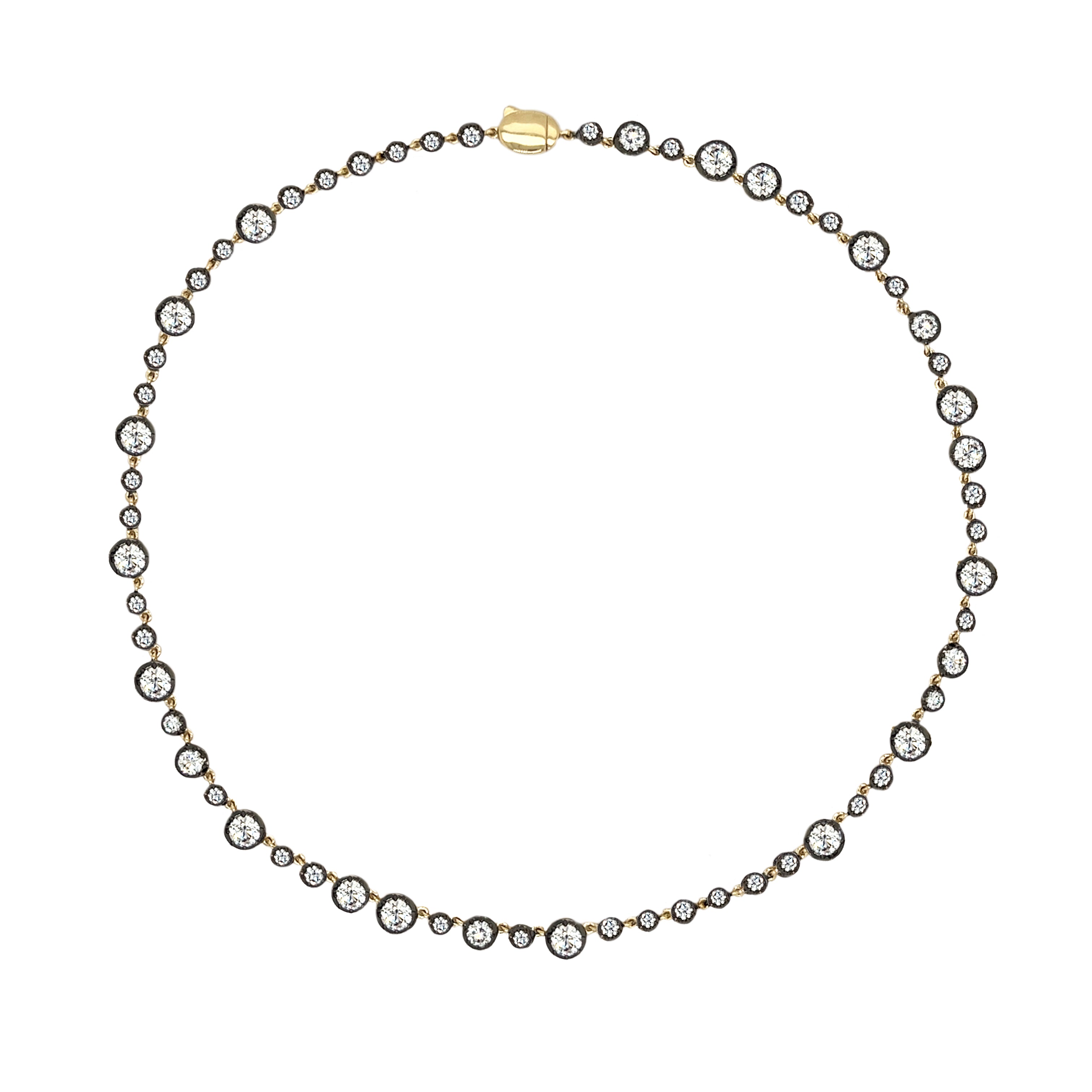 Lab Diamond Round Black Rim Georgian Style Box Clasp Necklace