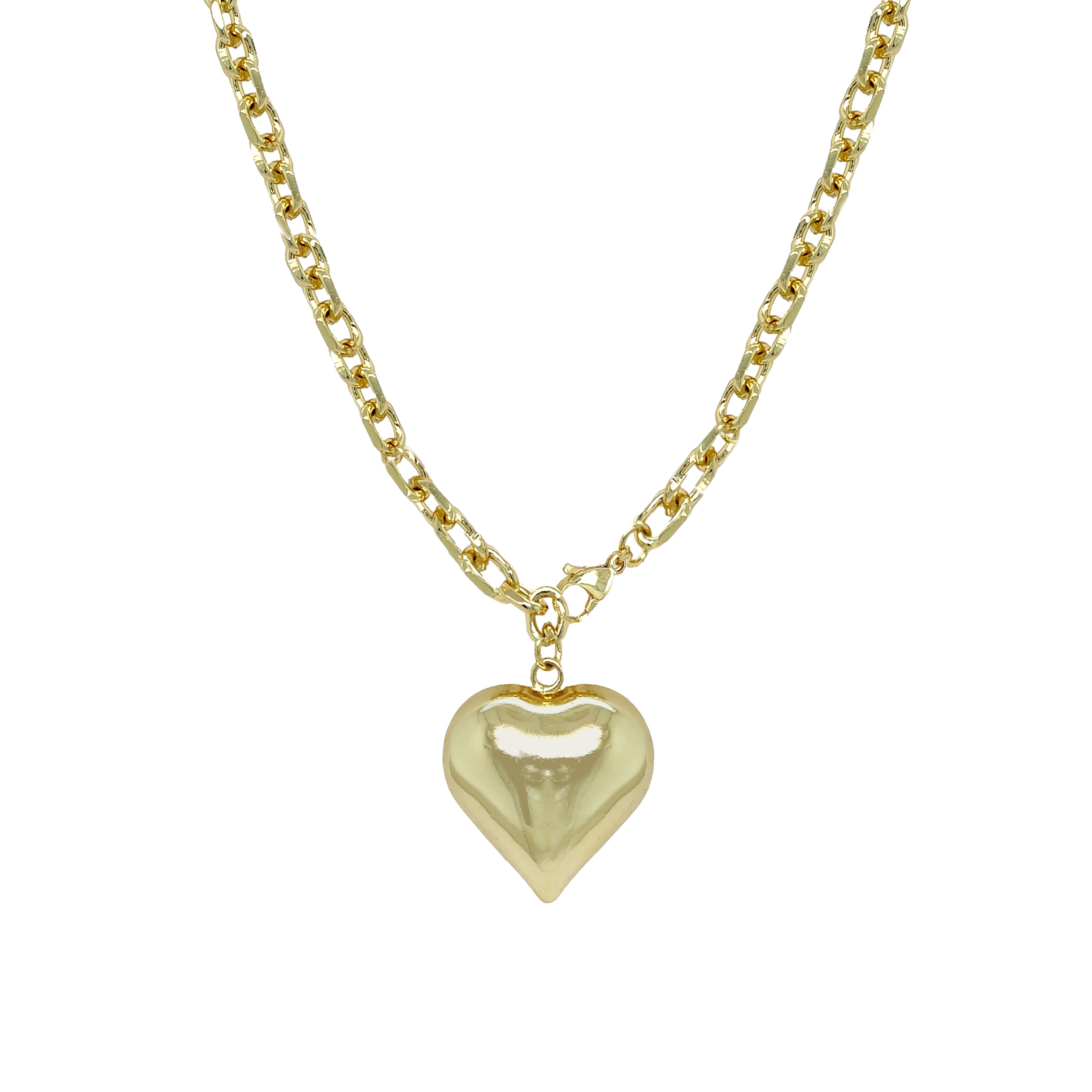 Puff Heart Cable Necklace
Add a touch of playfulness to your outfit with our Puff Heart Necklace. The versatile styling allows for endless possibilities, while the heart detail adds a charming touch to any look.
Yellow Gold Plated
Heart: 1.30" Long X 1.16" Wide
20" Length