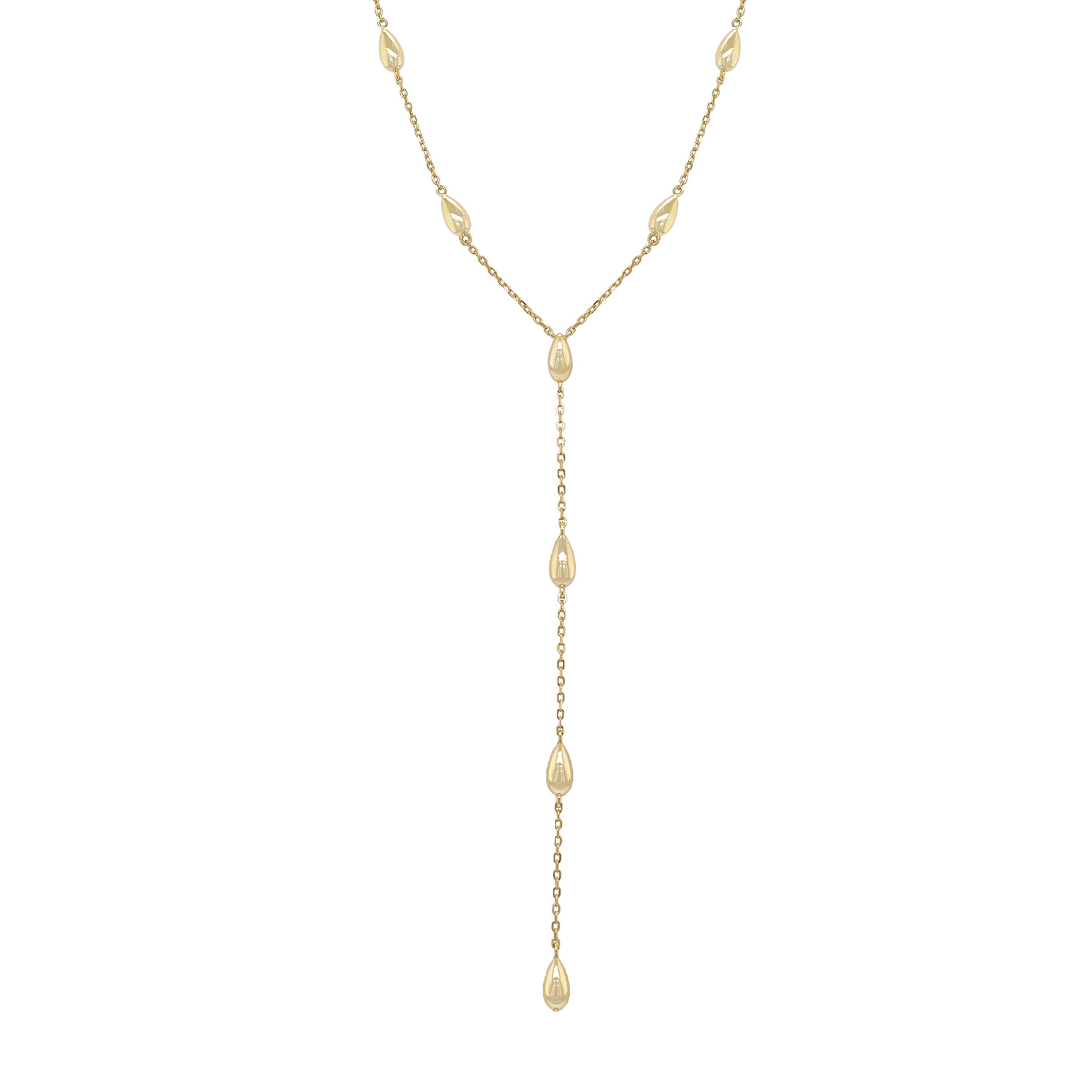 Mini Droplet Lariat Necklace
The Droplet Lariat Necklace offers a minimal and classic design that effortlessly complements any outfit. Its versatile style makes it perfect for layering, adding a subtle yet chic touch to your everyday look.
Yellow Gold Plated Over Silver
4.18" Lariat Drop
16-18" Adjustable Length