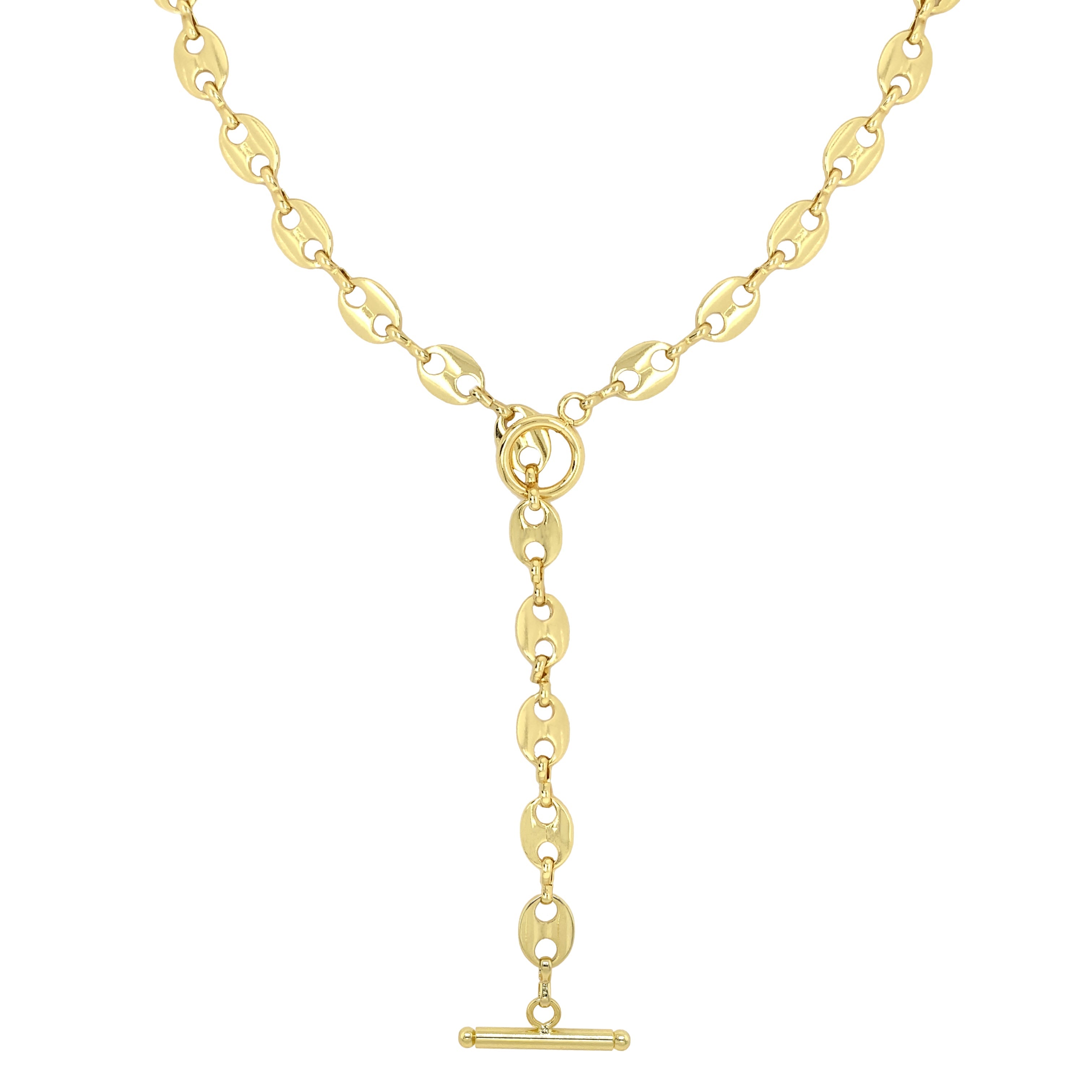Anchor Link Lariat Necklace Yellow Gold Plated Chain: 22" Length Link: 0.42" Long X 0.32" Wide Toggle Closure