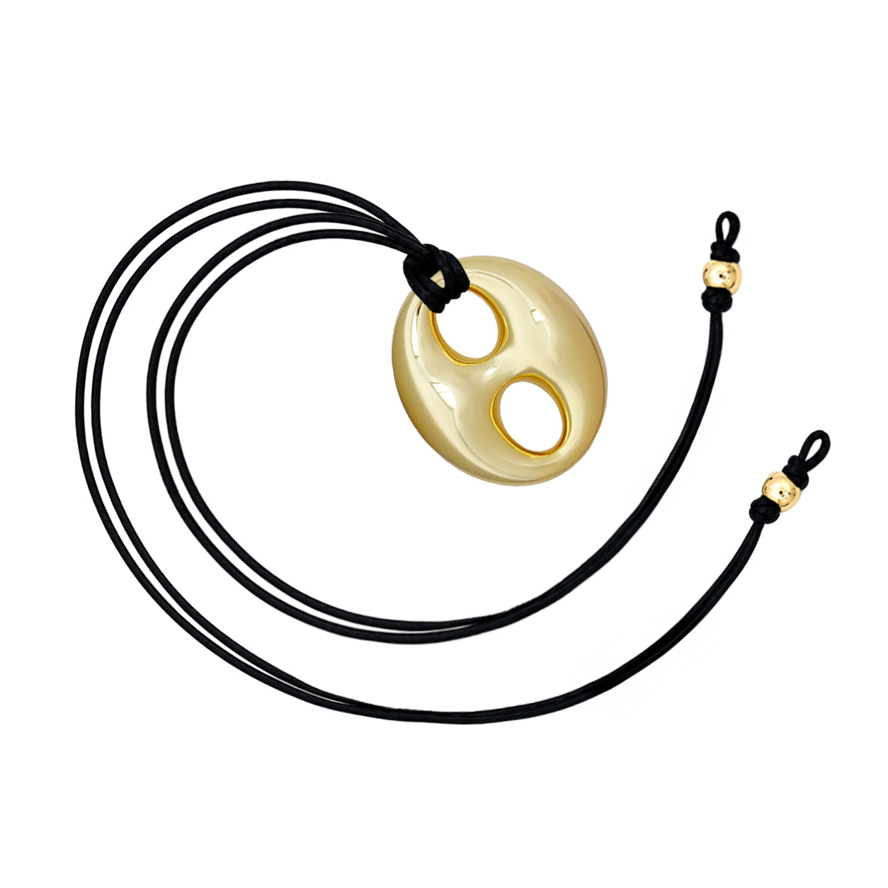 Large Gold Mariner Link & Black Adjustable Cord Necklace
The finishing touch your wardrobe has been waiting for. A gleaming yellow gold-plated mariner link pendant hangs from sleek black cords, creating a look that is equal parts bold, modern, and effortlessly chic. Fully adjustable for endless styling possibilities, this statement piece transitions seamlessly from day to night.
Yellow Gold Plated
Link: 1.5" Long X 1.25" Wide
Cord: 14-19" Length