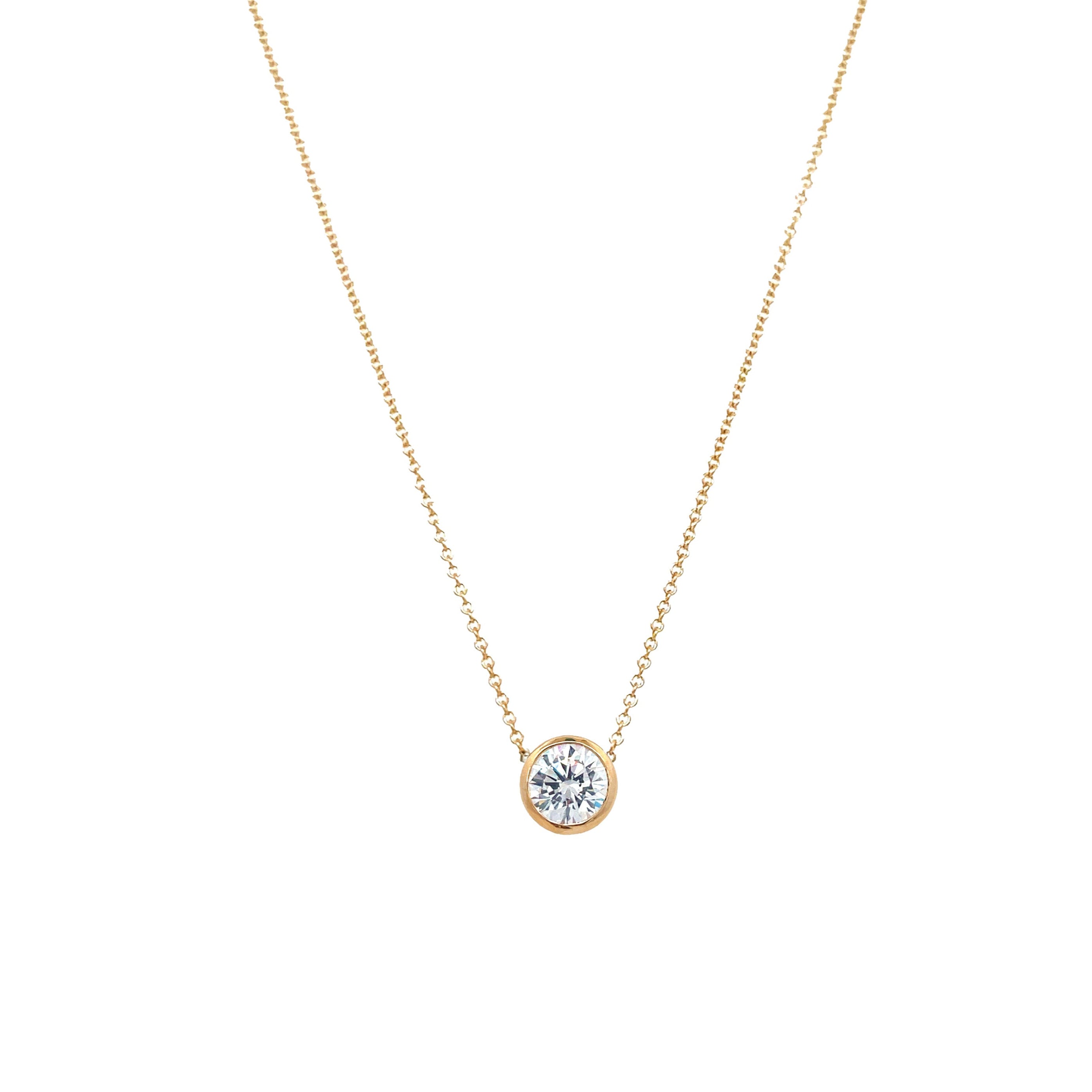 Small Faux Diamond Solitaire Necklace  14K Yellow Gold 0.5 Faux Diamond Carat Weight 16-18" Length