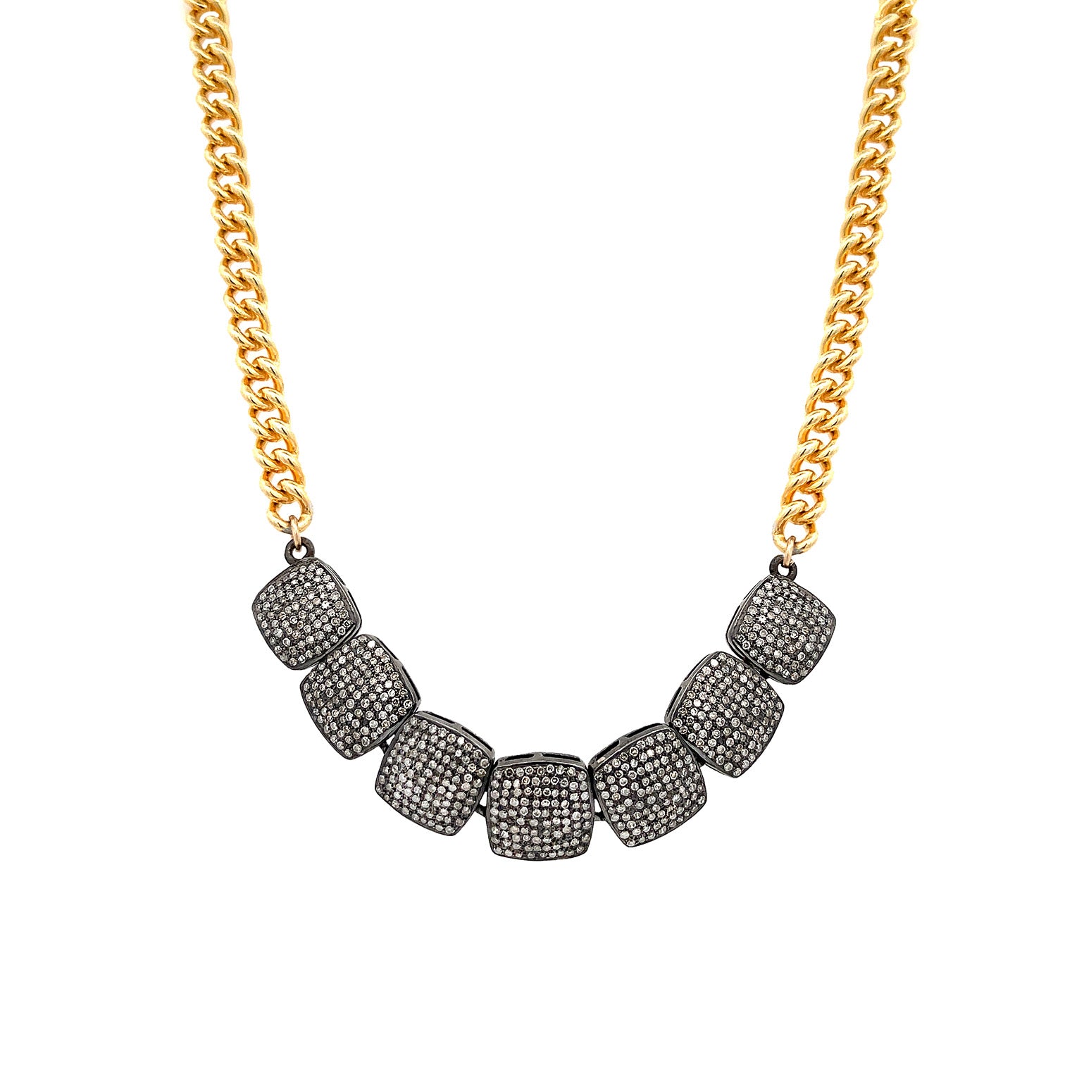 Black Diamond Multi Square Chain Necklace Yellow Gold Plated Over Silver 1.46 Diamond Carat Weight Diamond Design: 3.0" Total Length 15"-17.5" Adjustable Length