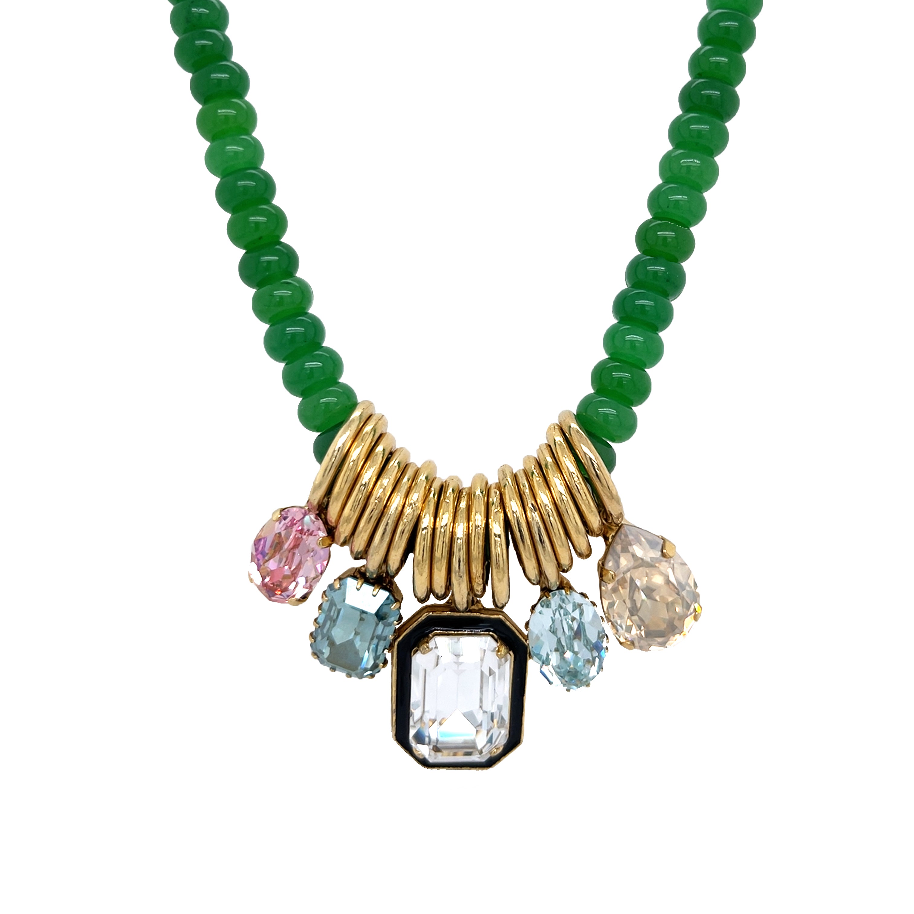Multi Charm Green Beaded Necklace
A chic and elevated statement necklace designed to layer effortlessly with your everyday favorites. Crafted with yellow-gold plating, this piece features multi-colored cubic zirconia, offering polished sparkle without the fine-jewelry price.
Yellow Gold Plated
Multi-colored Cubic Zirconia Stones
17-20" Adjustable Length