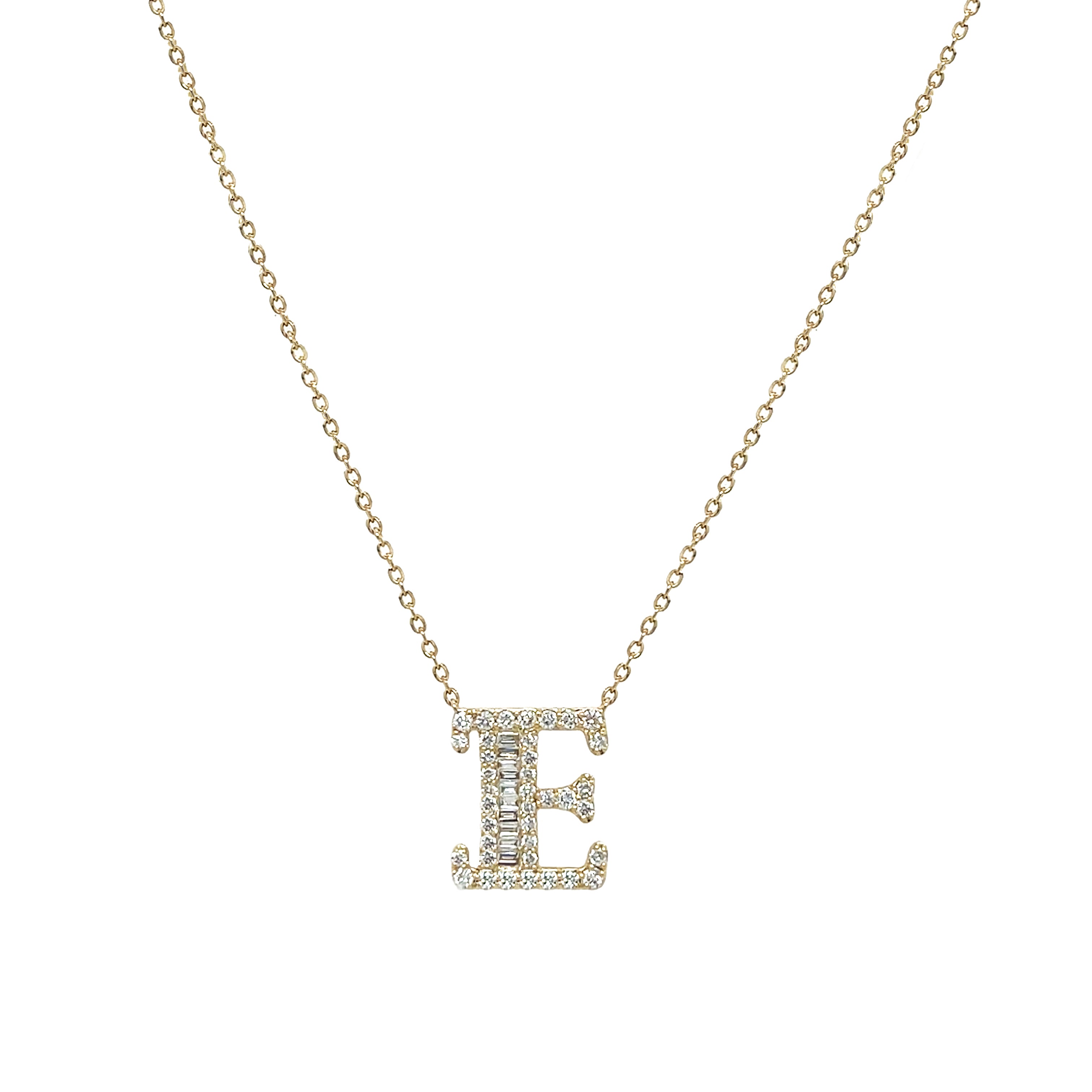 Diamond Baguette Initial Chain Necklace
14K Yellow Gold
 Initial: 0.46" Long
0.25- 0.30 Diamond Carat Weight
Please allow up to 2-3 weeks for delivery of unavailable letters.