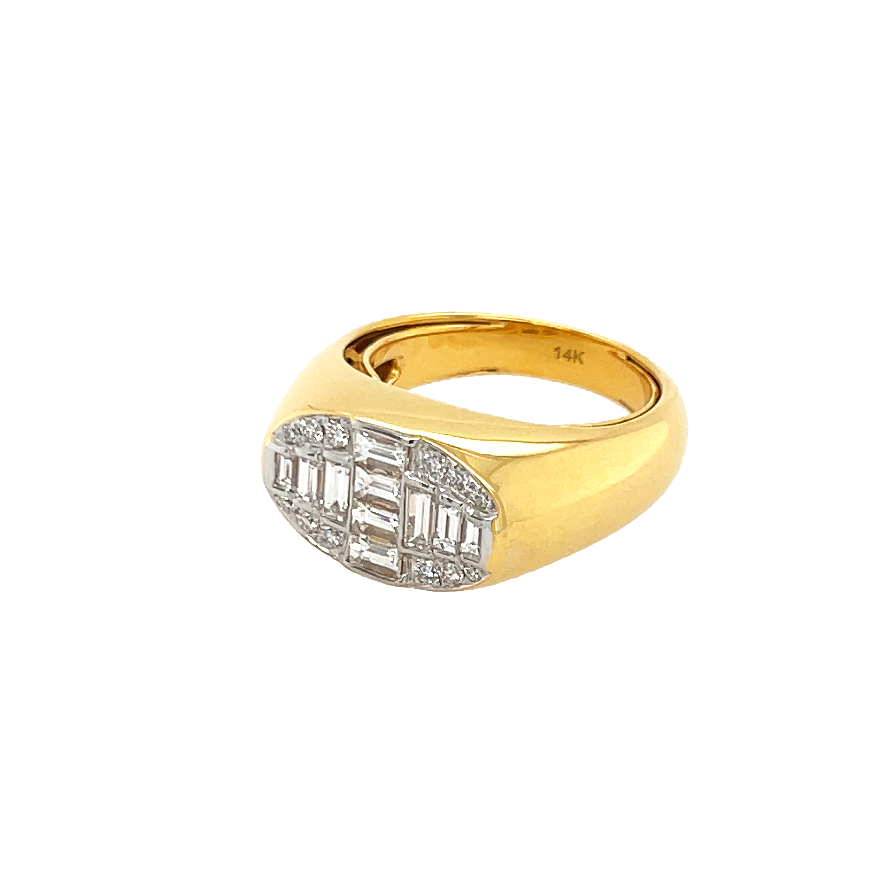 Baguette & Round Diamond Flat Oval Top Ring
14K Yellow Gold
0.93 Diamond Carat Weight
Adjustable Size 6-8
