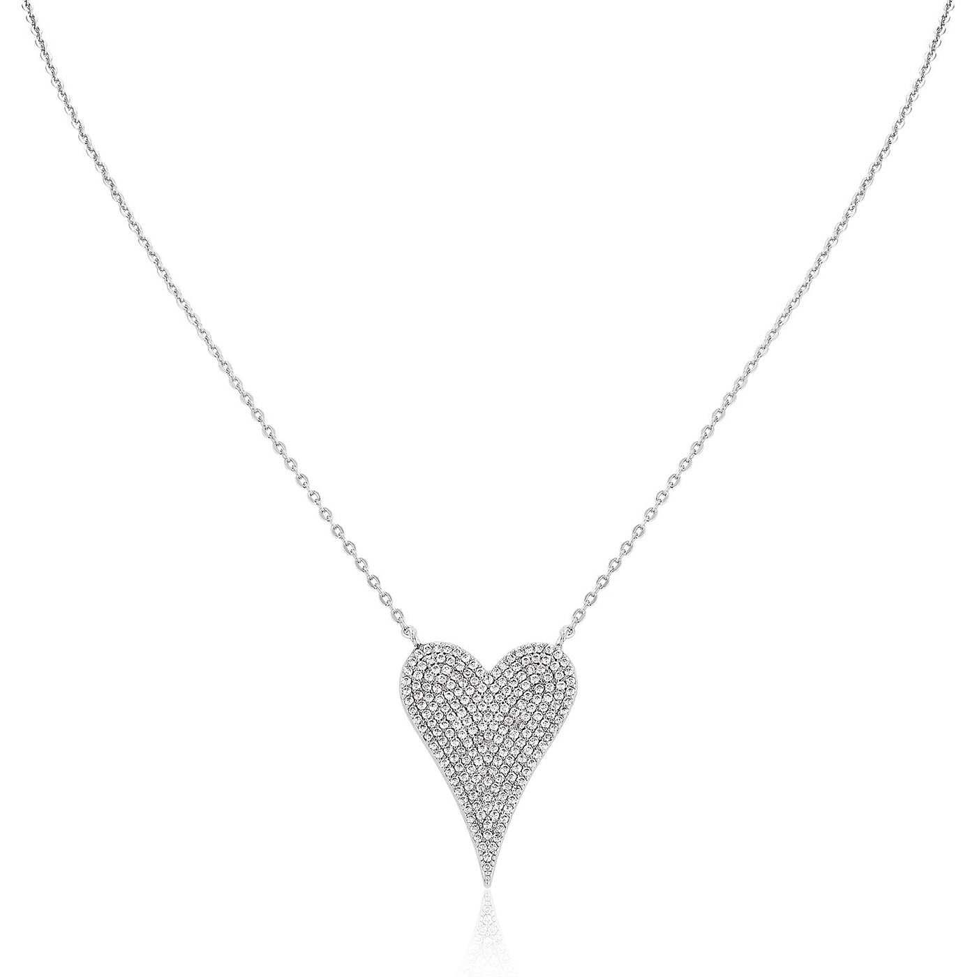 Heart-shaped diamond necklace on a white background