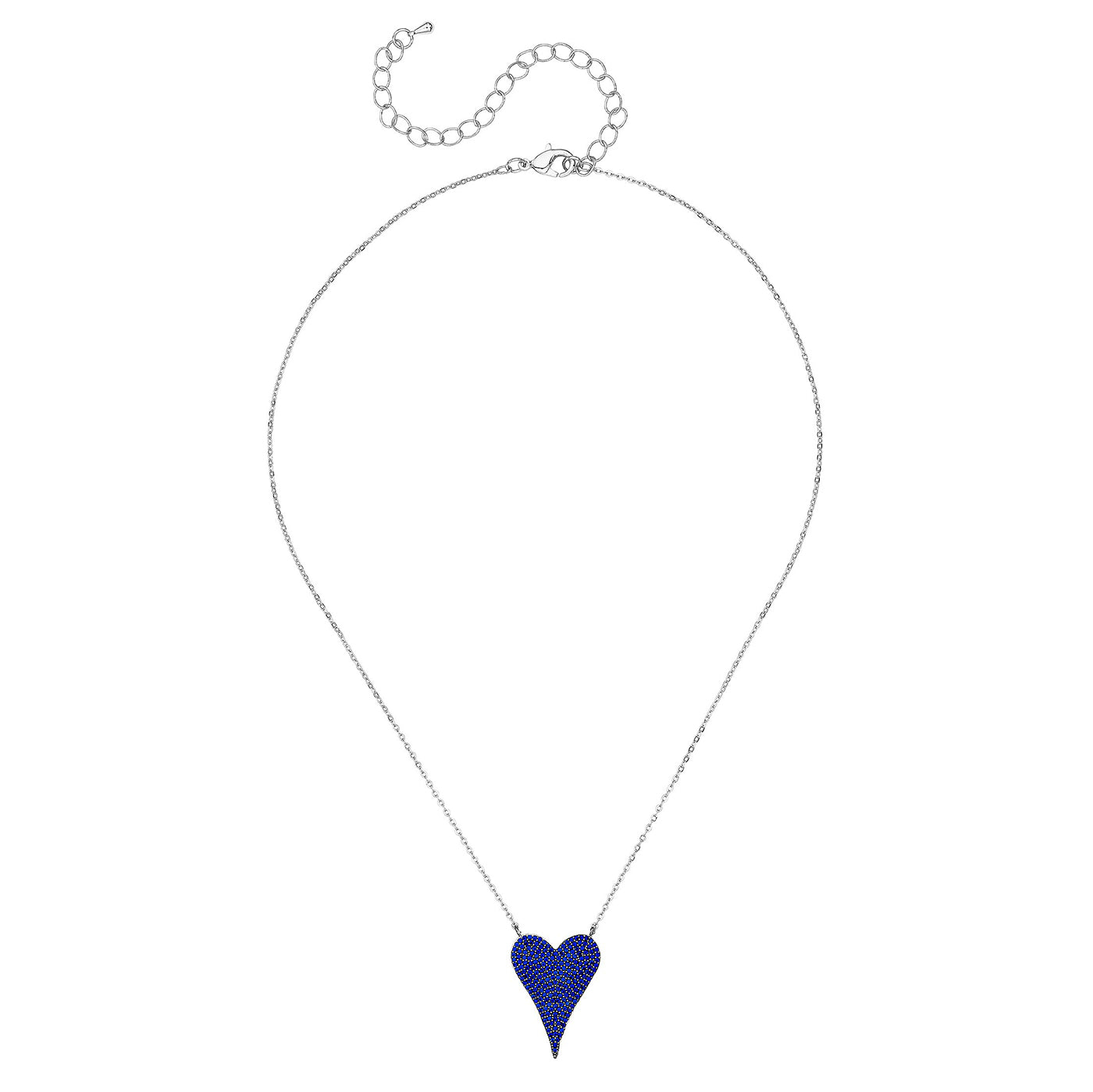 Necklace with a blue heart pendant on a white background