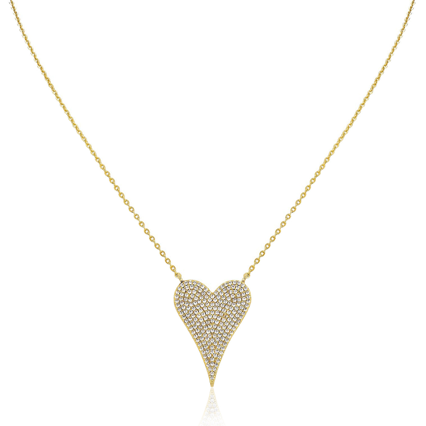 Gold heart-shaped pendant necklace on a white background