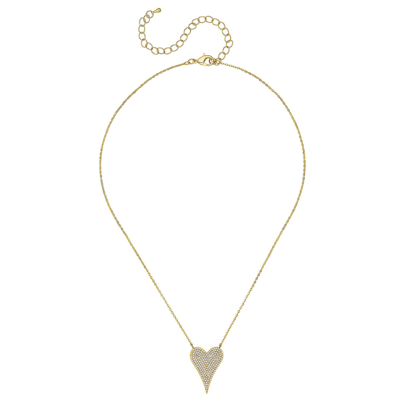 Gold necklace with a heart-shaped pendant on a white background